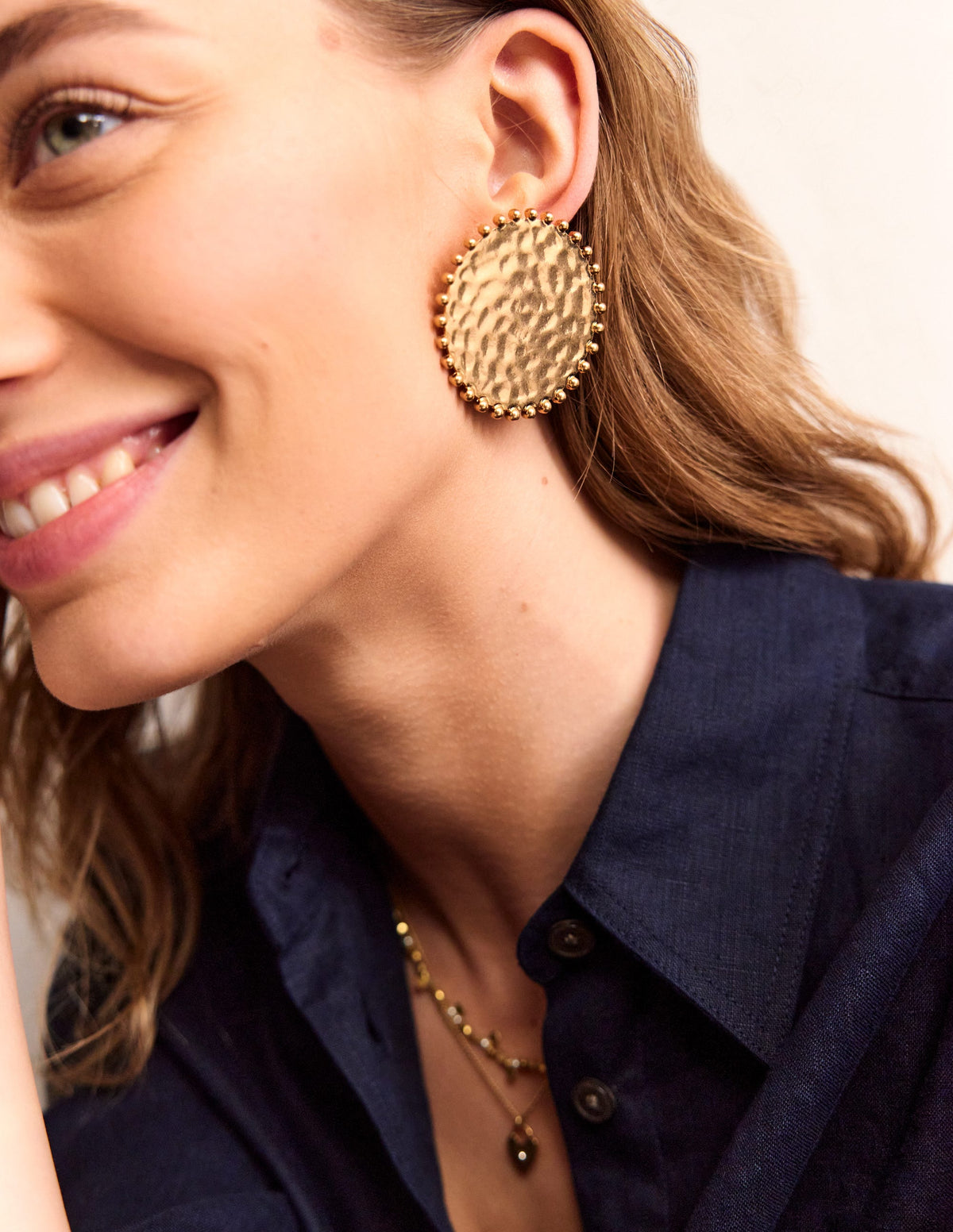 Hammered Disk Earrings-Gold - Image 2