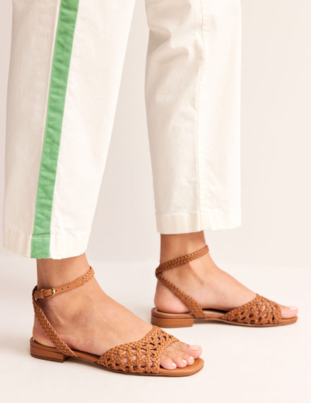 Woven Flat Sandals-Tan