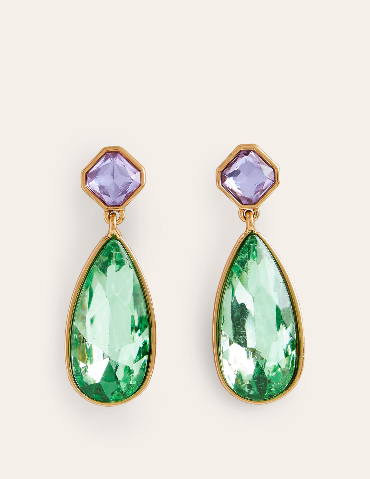Statement Jewel Earrings-Green and Lilac - Image 2