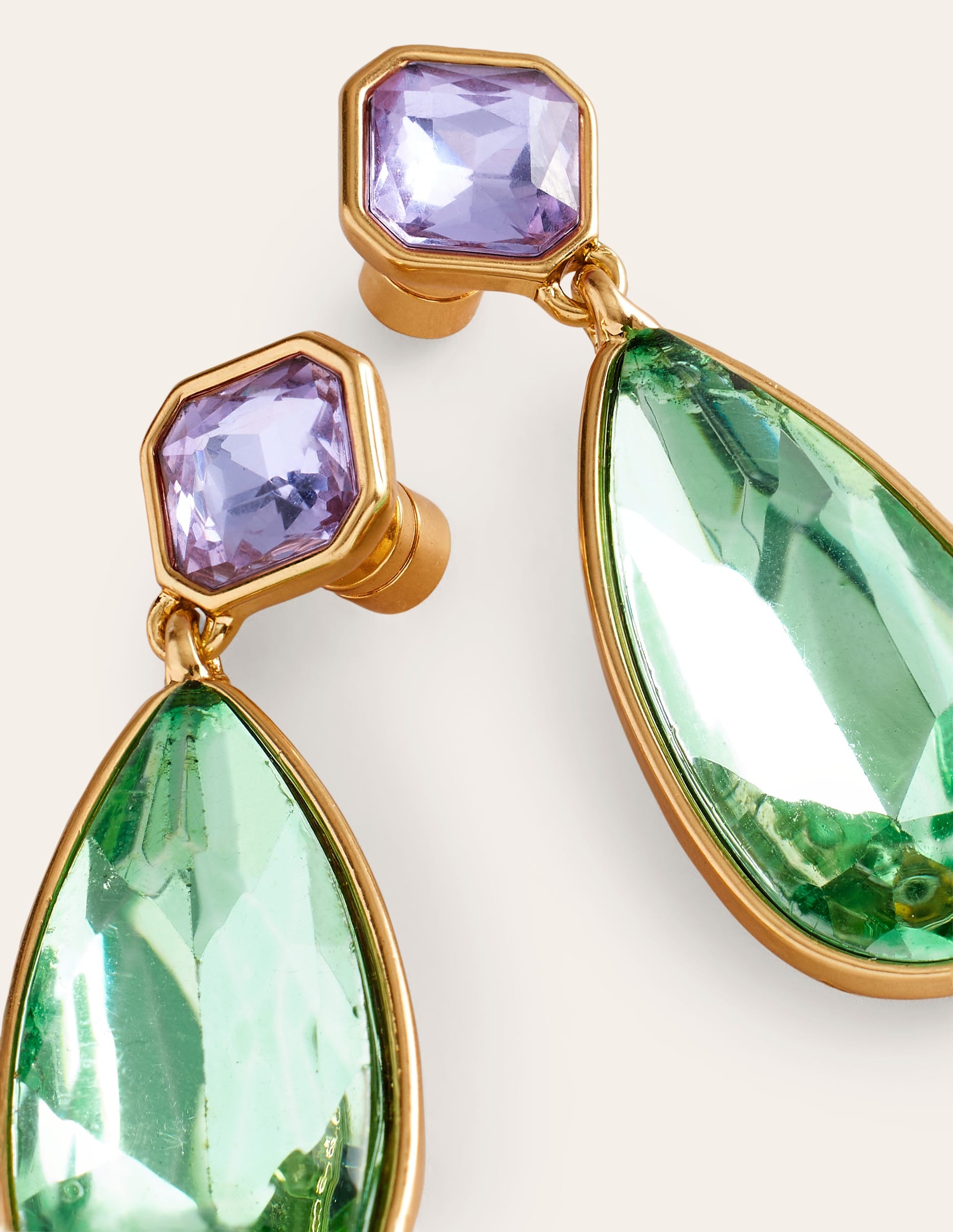 Statement Jewel Earrings-Green and Lilac - Image 3