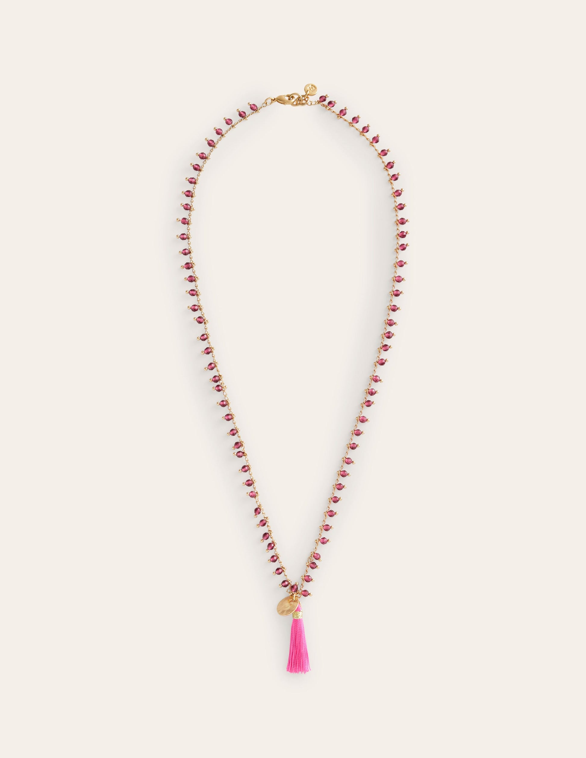 Beaded Tassel Necklace-Pink-2
