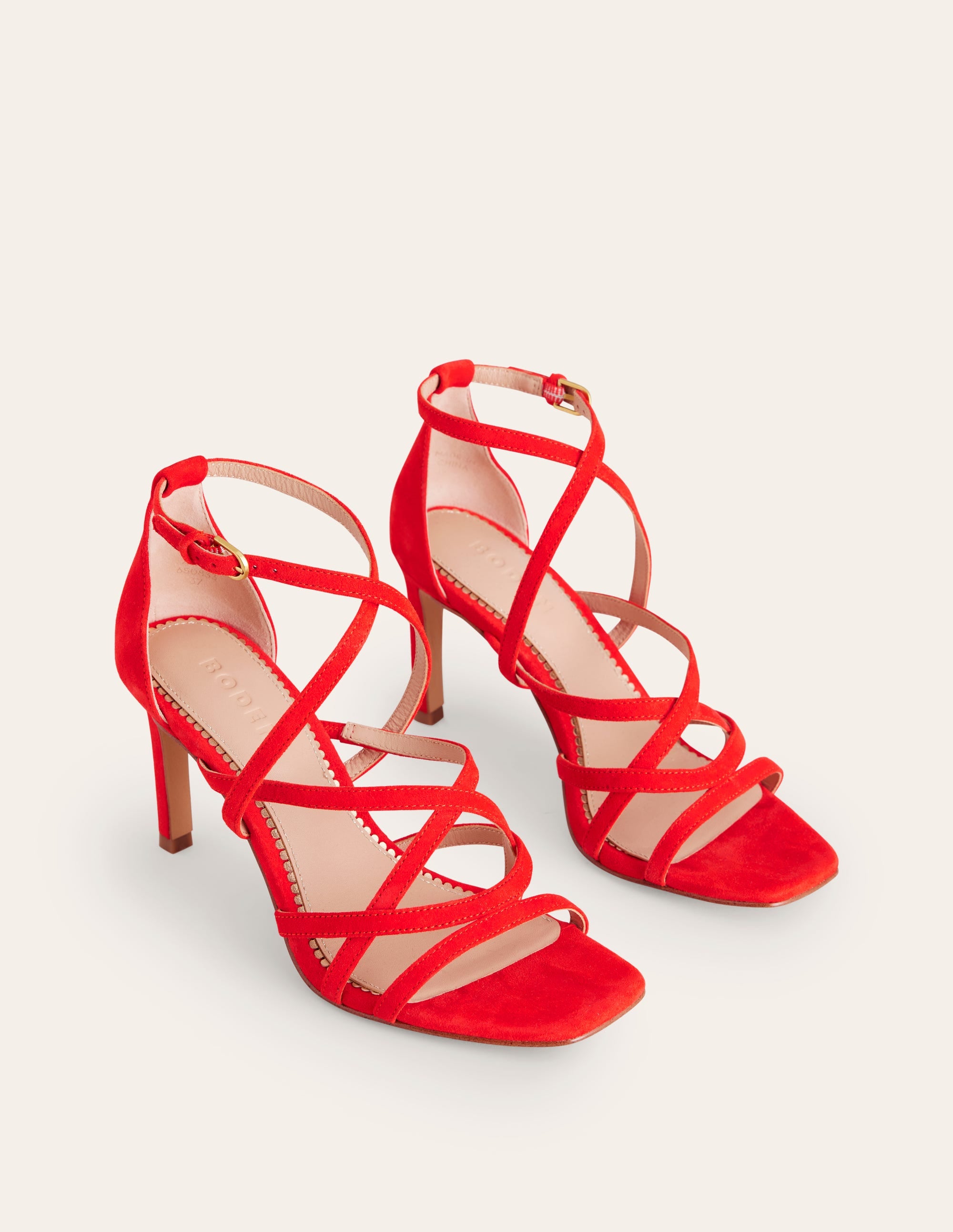 Multi Strap Heel Sandals-Post Box Red - Image 4