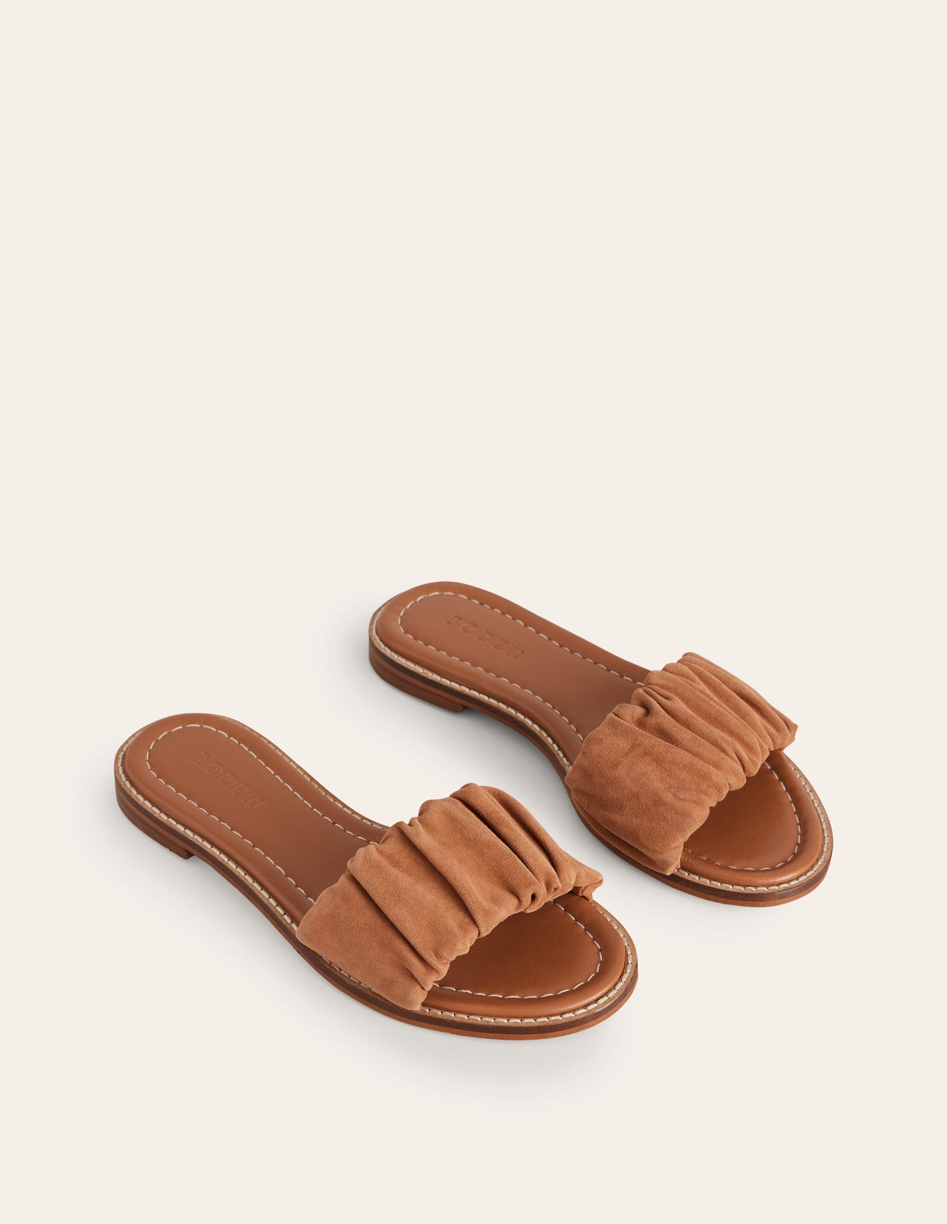Ruched Flat Sandals-Tan-3