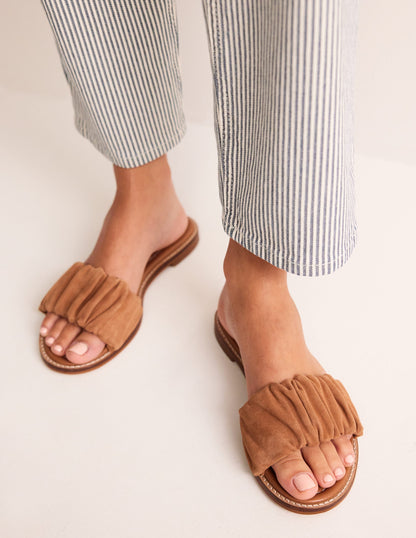 Ruched Flat Sandals-Tan-1