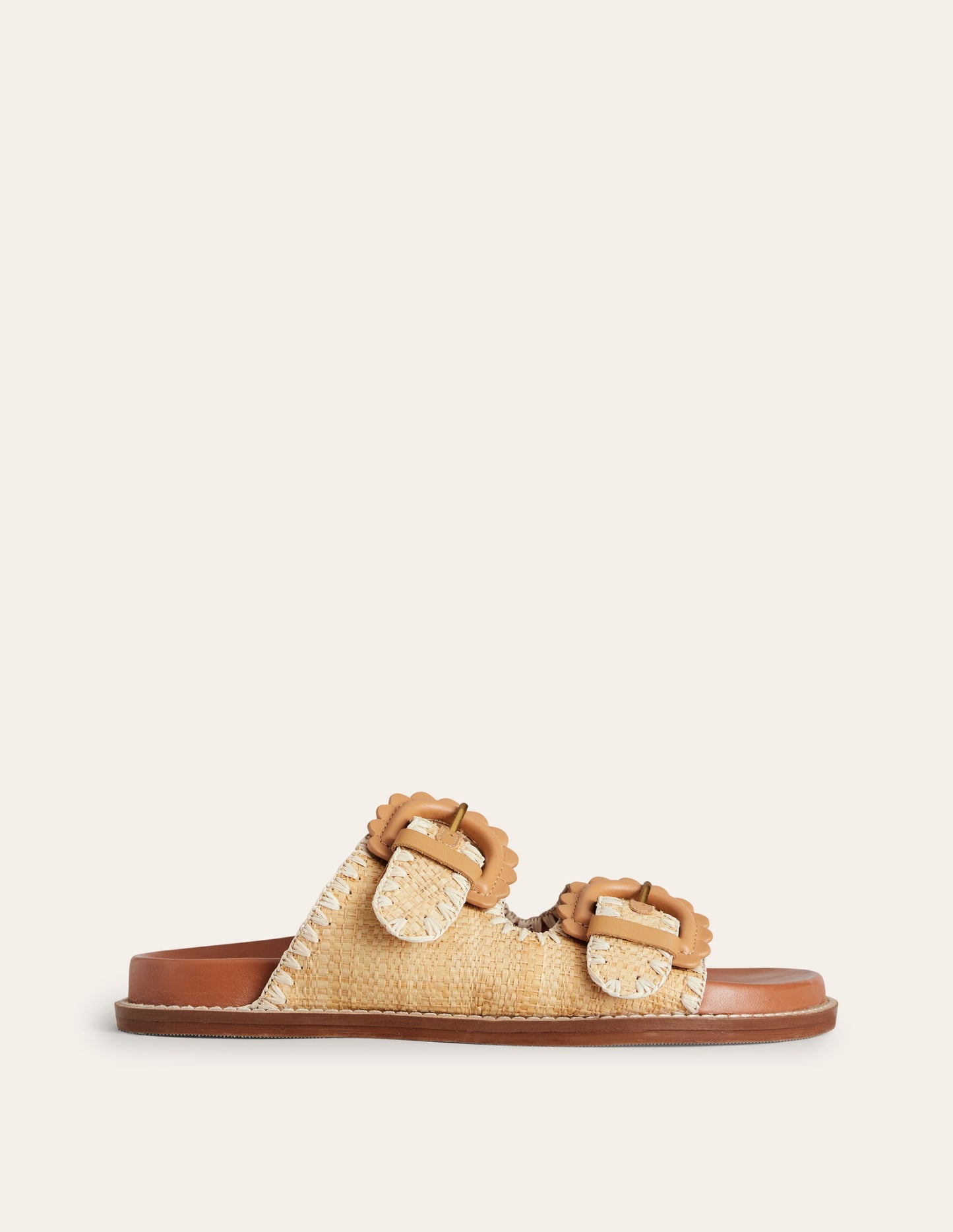 Double Buckle Sliders-Natural Raffia