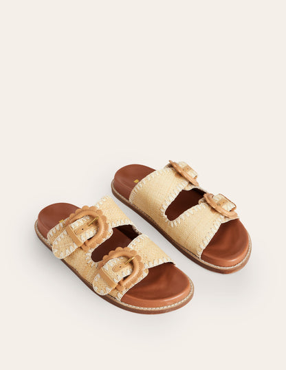 Double Buckle Sliders-Natural Raffia