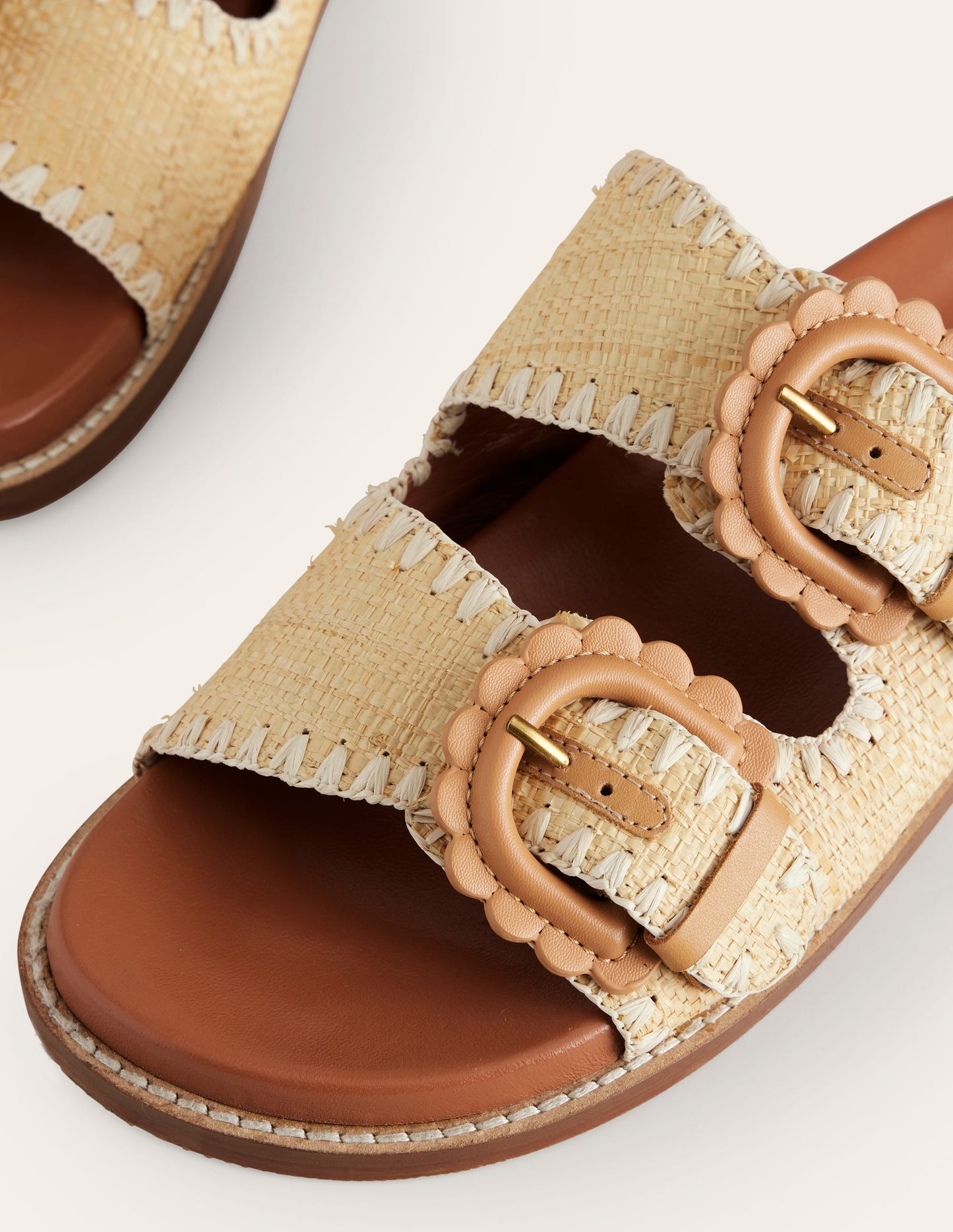 Double Buckle Sliders-Natural Raffia