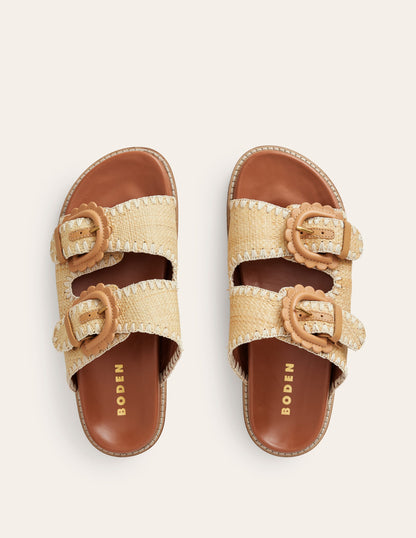 Double Buckle Sliders-Natural Raffia