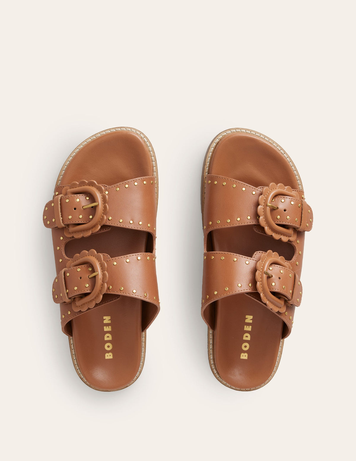 Double Buckle Sliders-Tan Stud-7