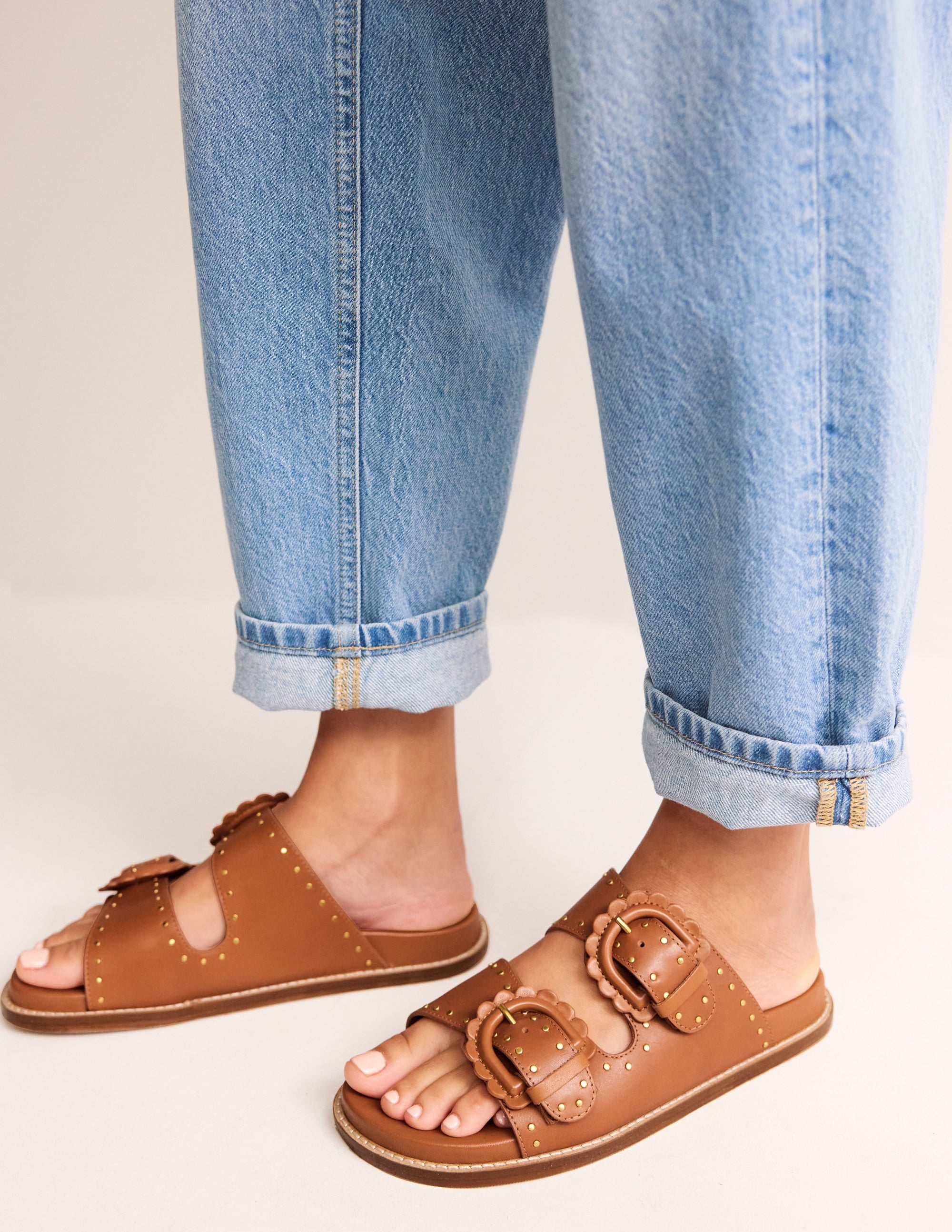 Double Buckle Sliders-Tan Stud - Image 3