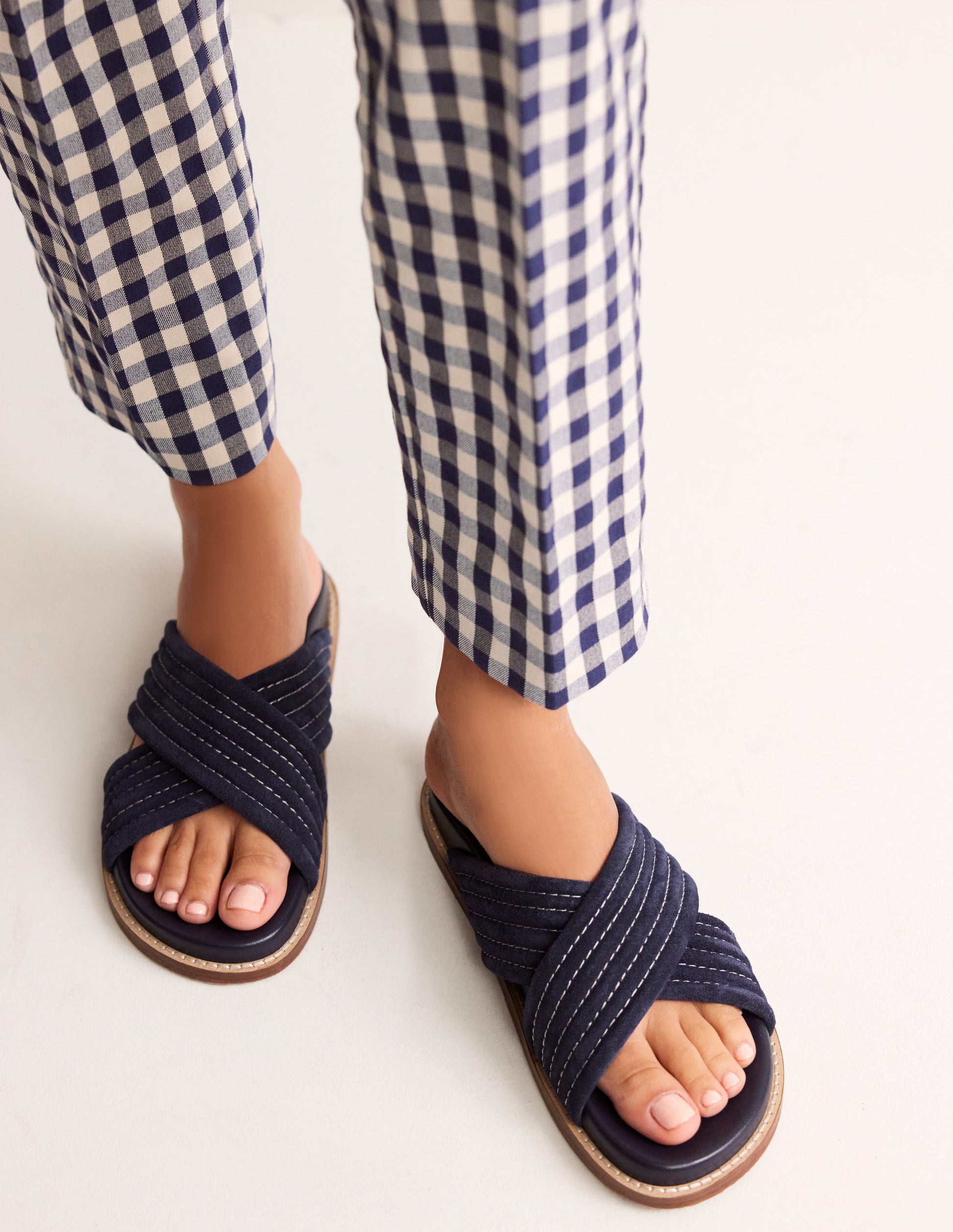 Cross Strap Sliders-Navy-1