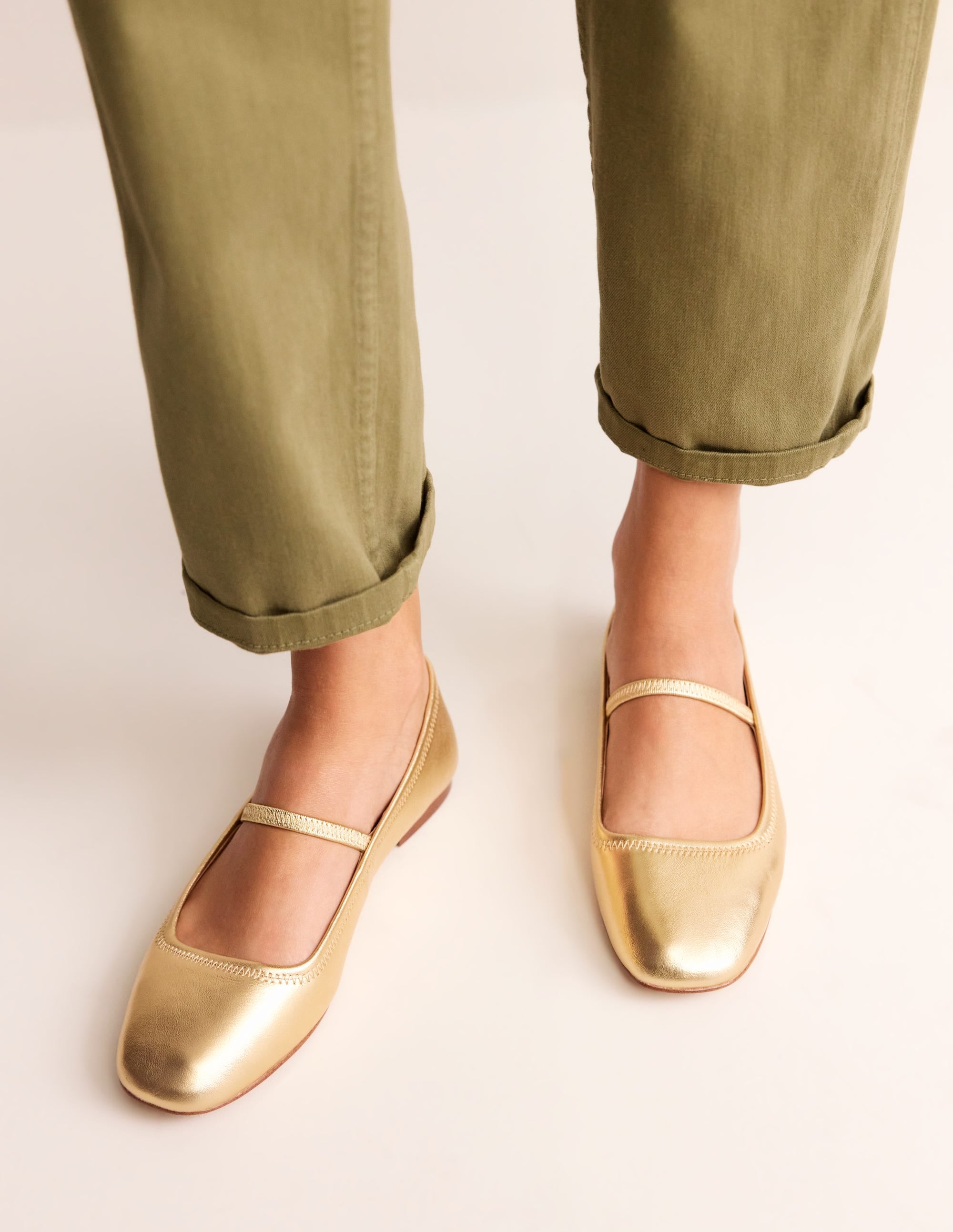 Thea Mary Jane Ballet Flats-Gold Metallic Leather - Image 2
