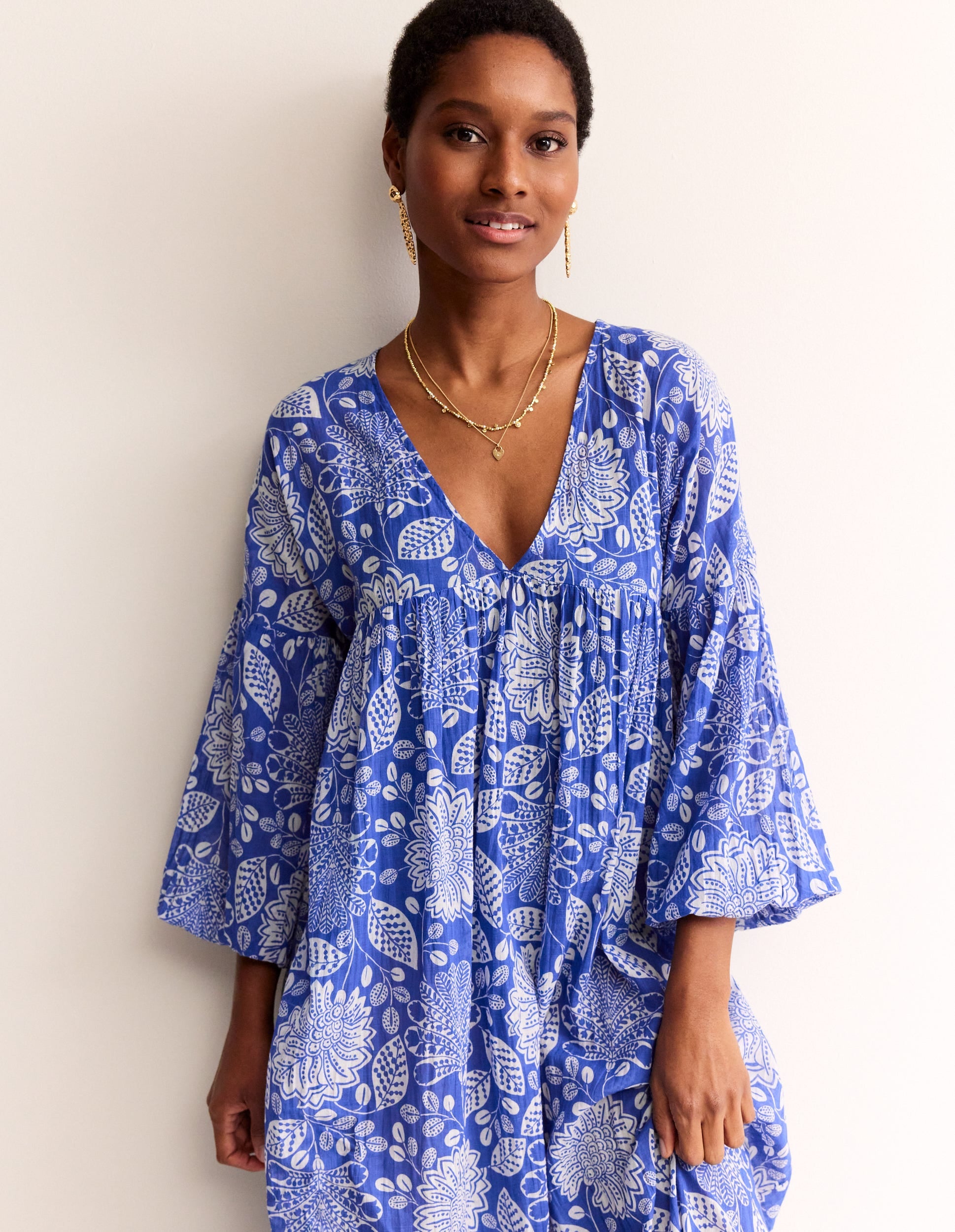 Sarah Maxi Kaftan Dress-Surf The Web, Gardenia Swirl-1
