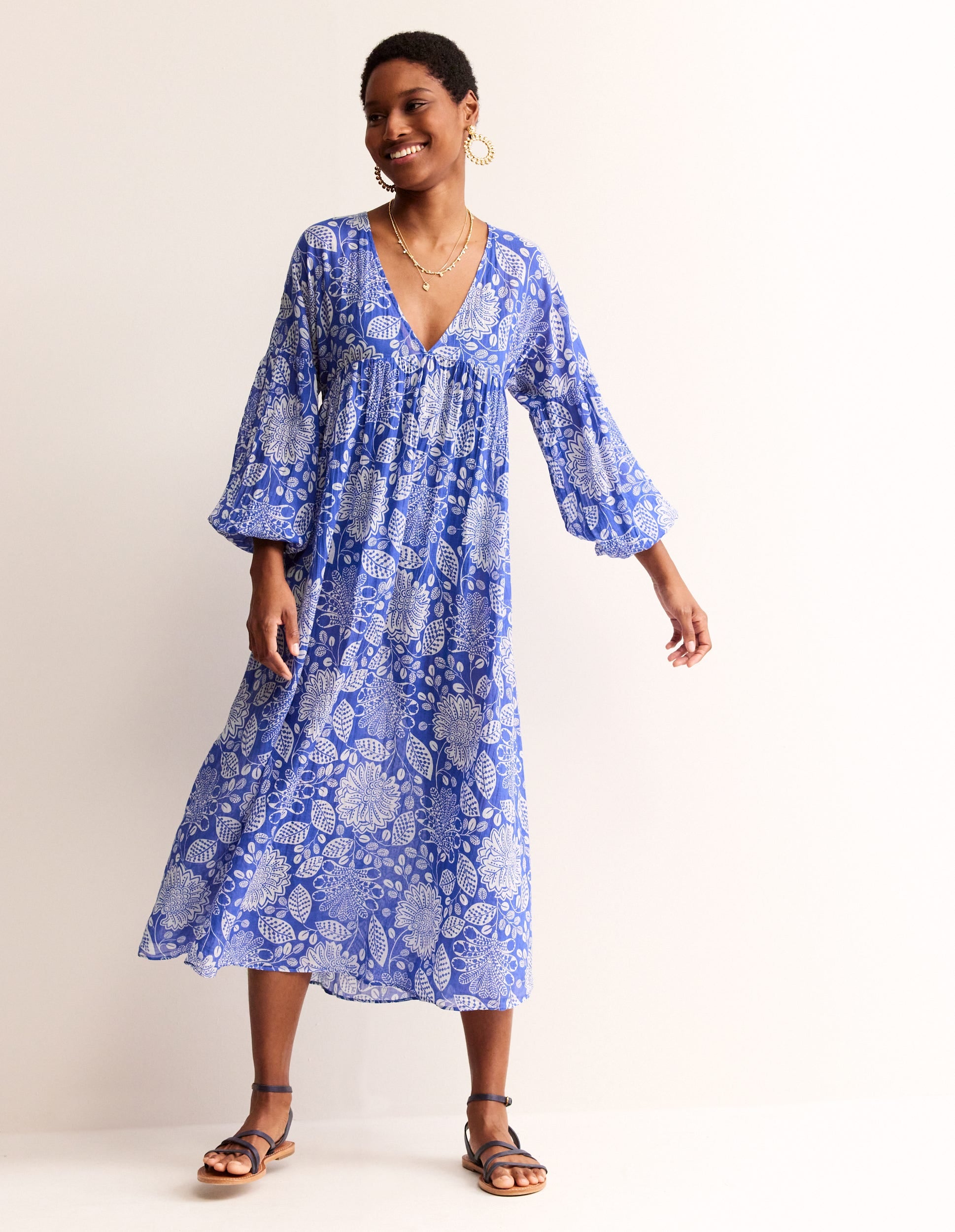 Sarah Maxi Kaftan Dress-Surf The Web, Gardenia Swirl-2