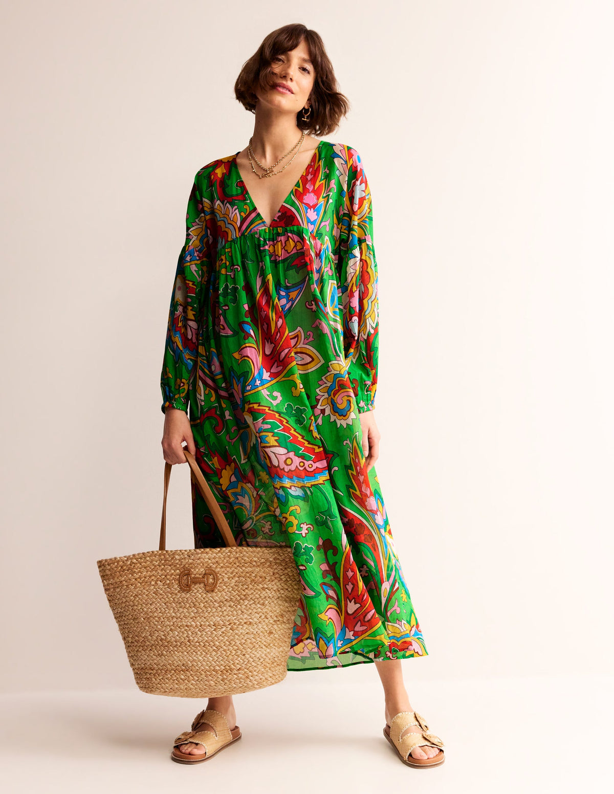 Sarah Maxi Kaftan Dress-Green, Rose Blush-2