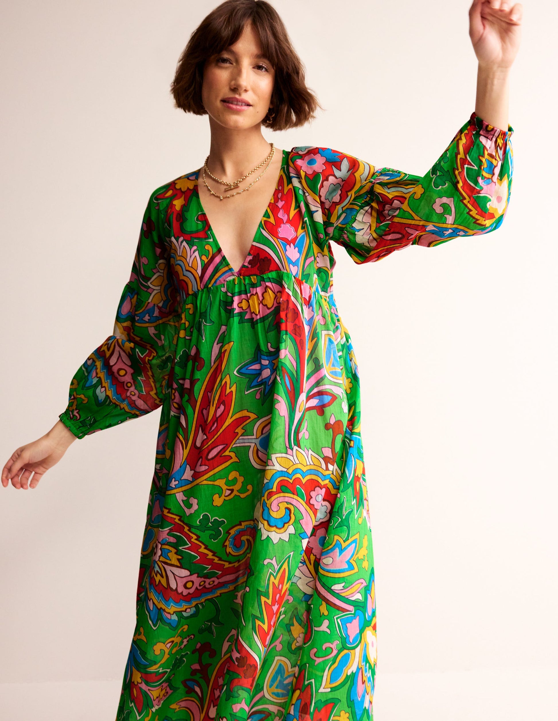 Sarah Maxi Kaftan Dress-Green, Rose Blush-3