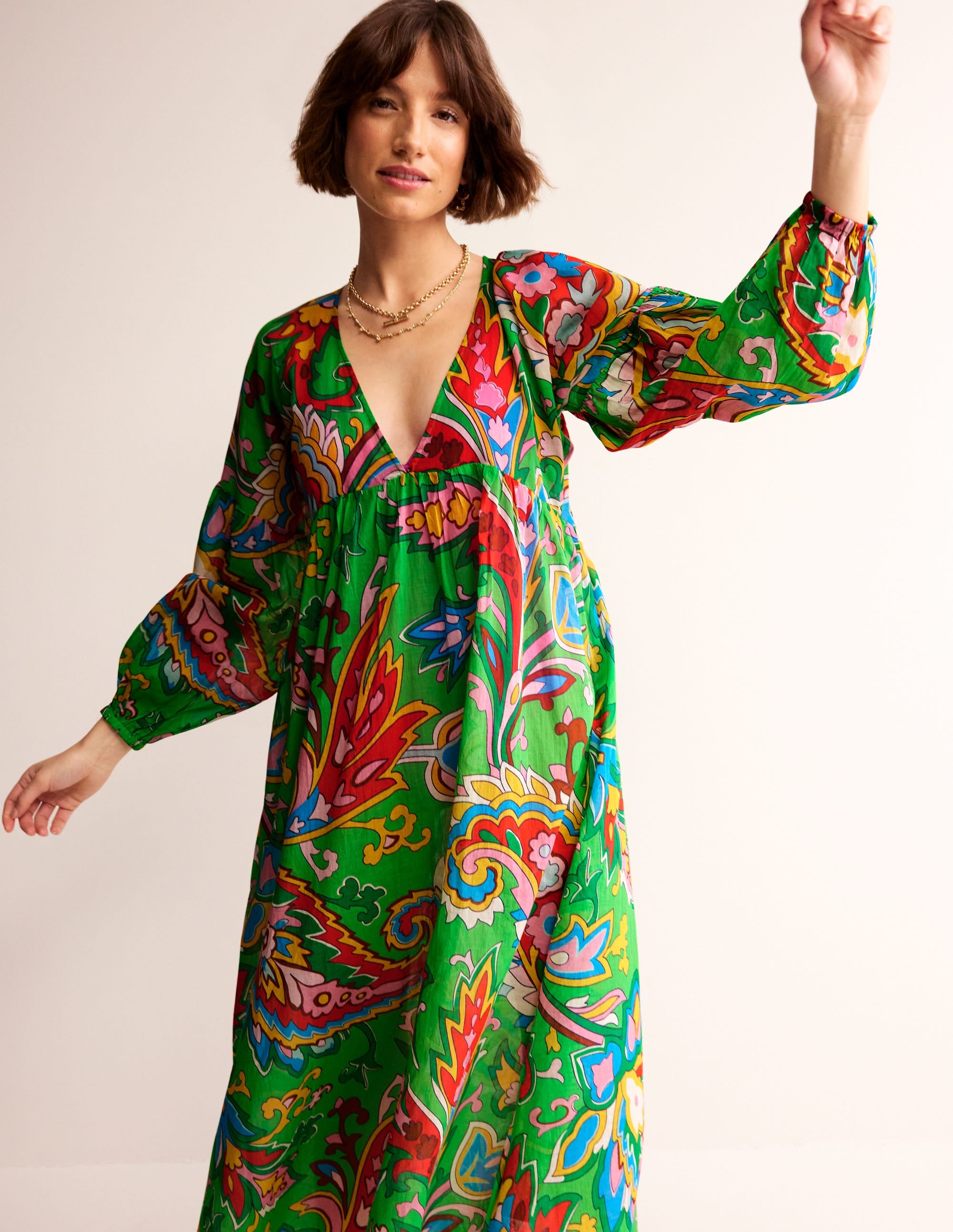 Sarah Maxi Kaftan Dress-Green, Rose Blush - Image 3