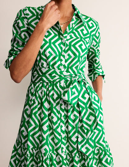 Flo Cotton Midi Shirt Dress-Green Tambourine, Maze