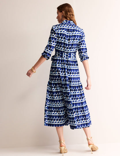 Flo Cotton Midi Shirt Dress-Blue, Abstract Illusion