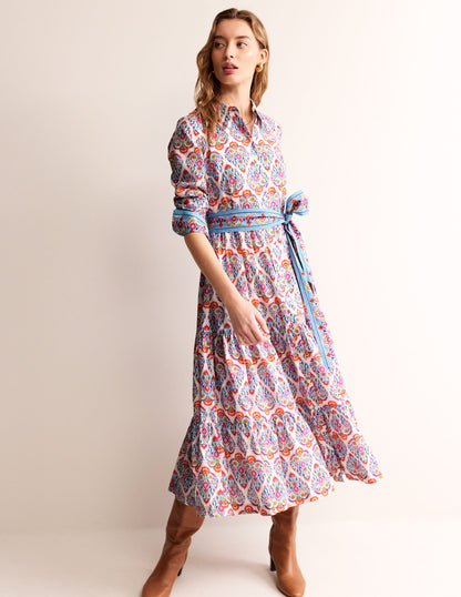 Flo Cotton Midi Shirt Dress-Air Blue, Flora Stamp