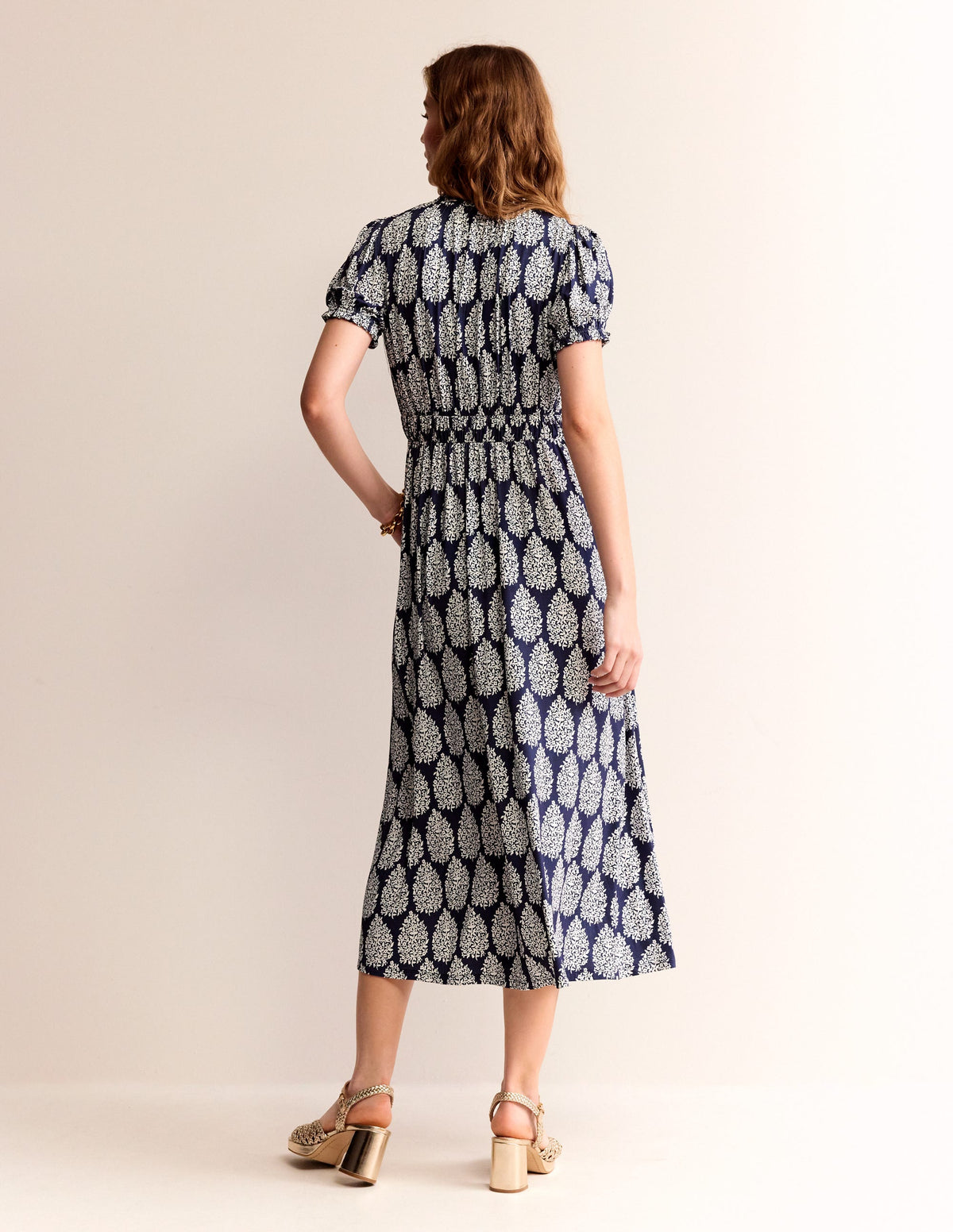 Rosanna Jersey Midi Tea Dress-French Navy, Floret Paisley - Image 3