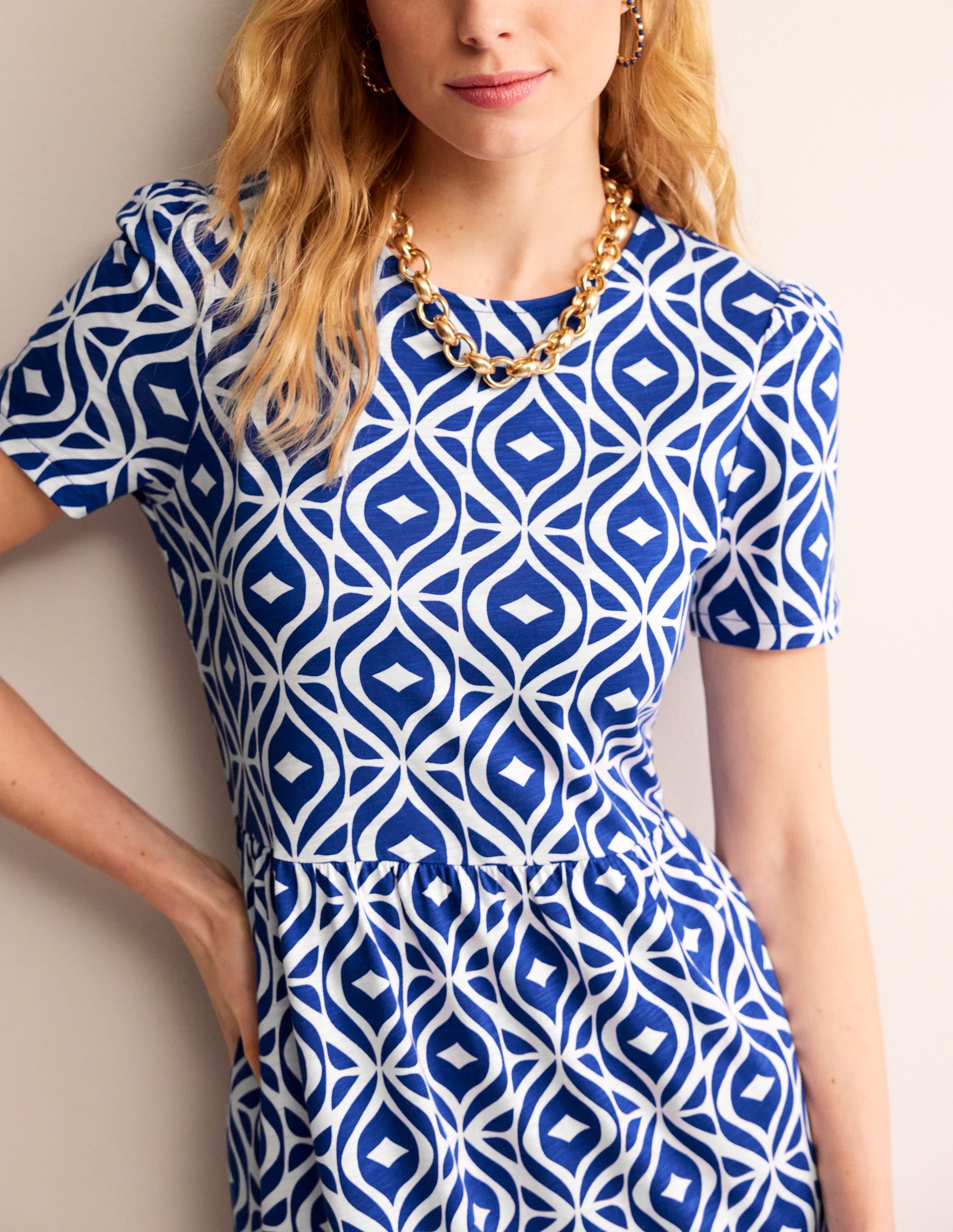 Emma Tiered Jersey Midi Dress-Surf the Web, Diamond Wave - Image 2