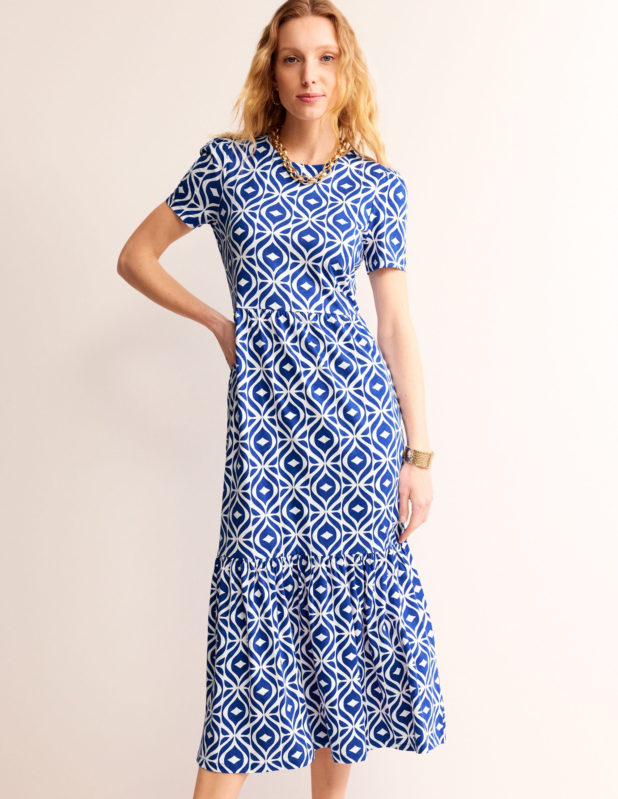 Emma Tiered Jersey Midi Dress-Surf the Web, Diamond Wave - Image 4