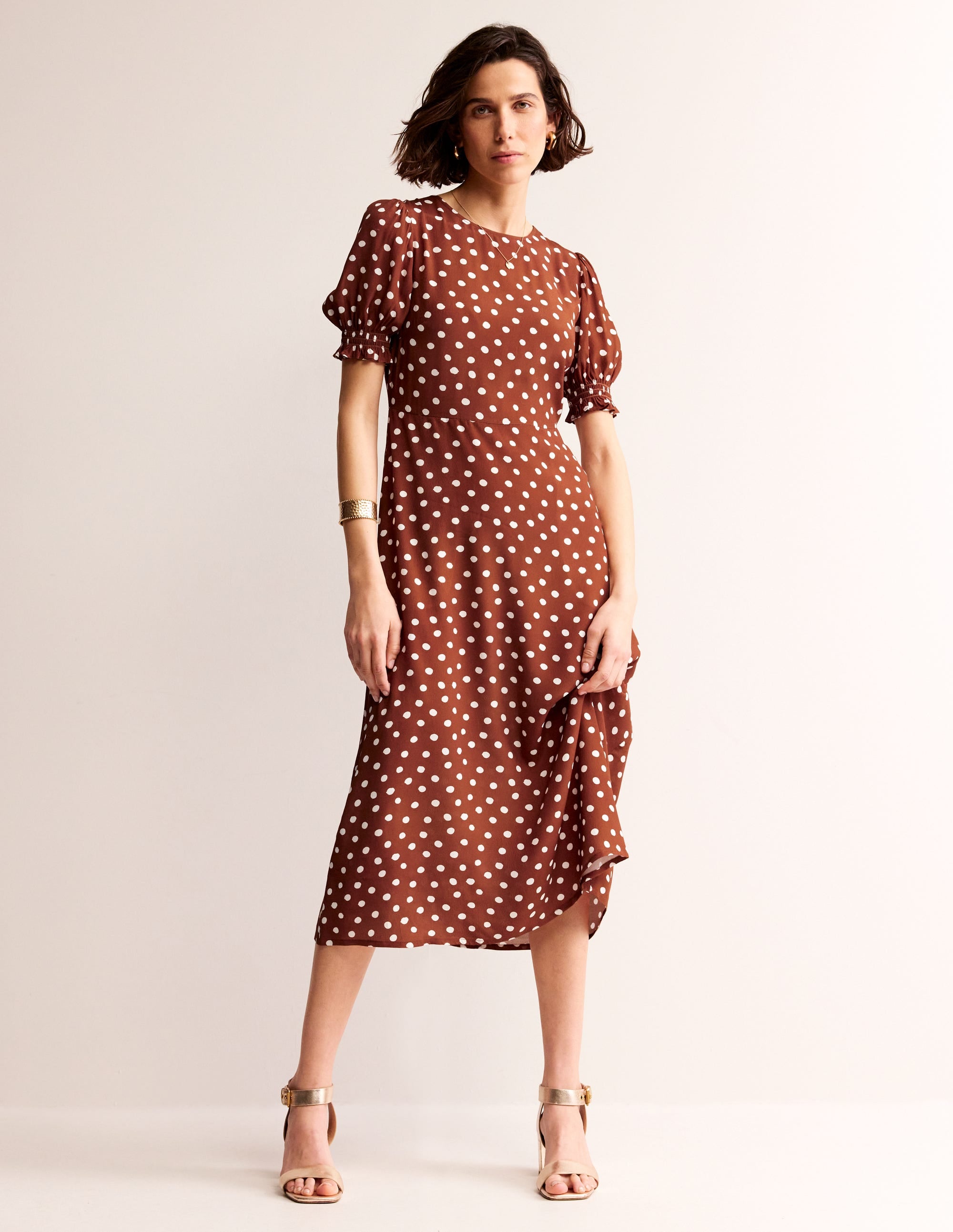 Corinne Midi Tea Dress-Burnt Henna, Abstract Dot - Image 1