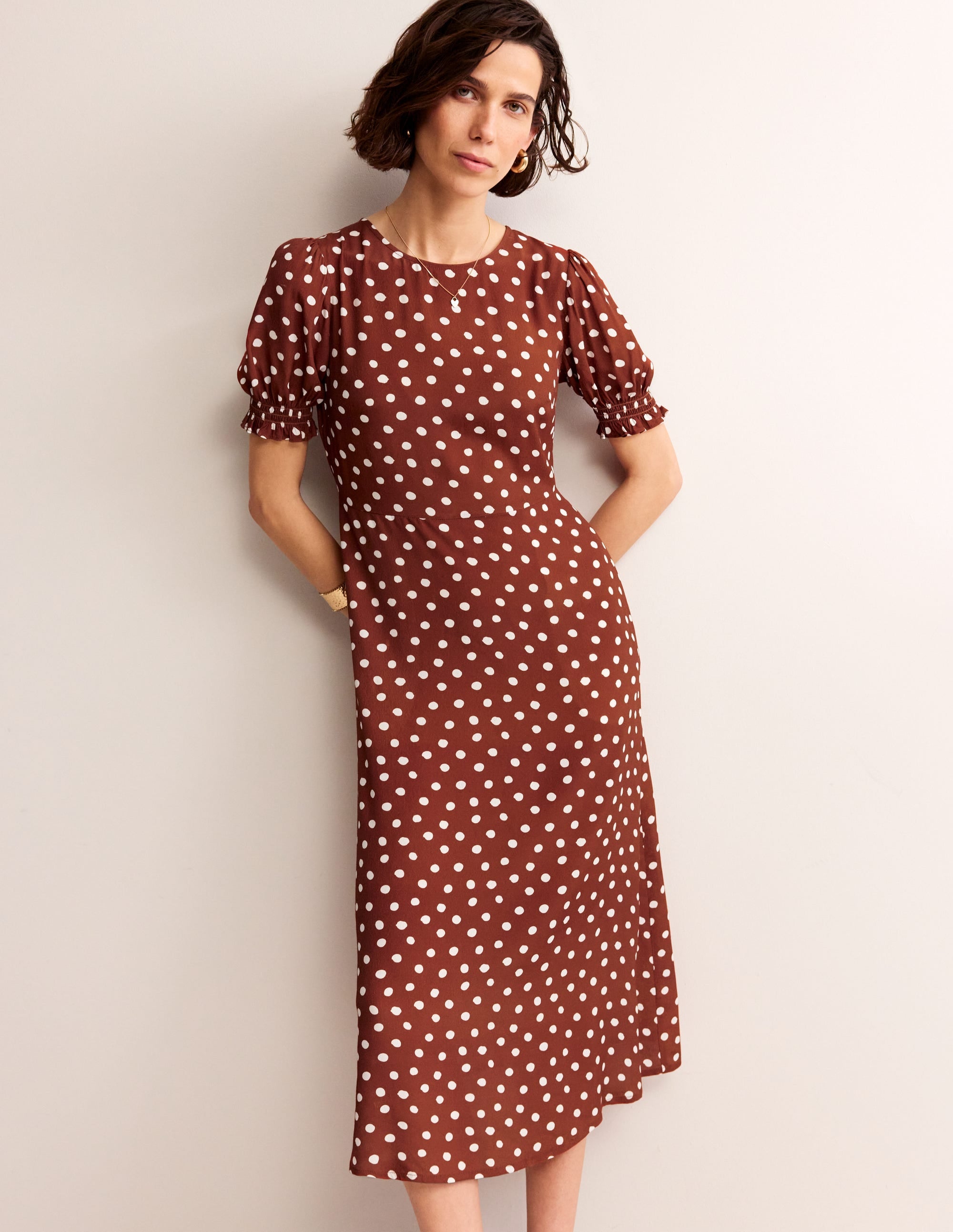 Corinne Midi Tea Dress-Burnt Henna, Abstract Dot - Image 4