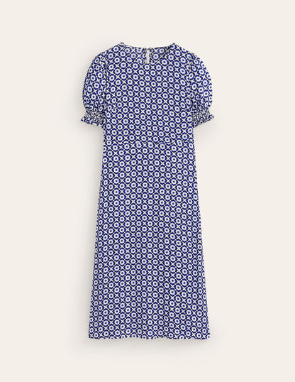 Corinne Midi Tea Dress-French Navy, Geo Pome