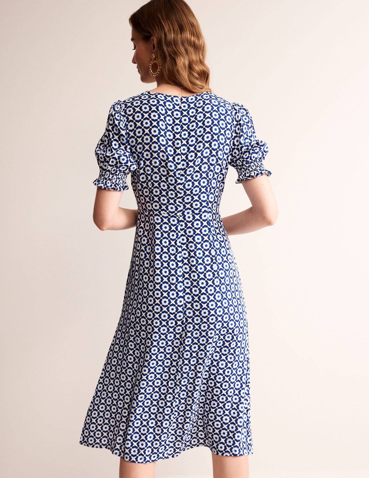 Corinne Midi Tea Dress-French Navy, Geo Pome