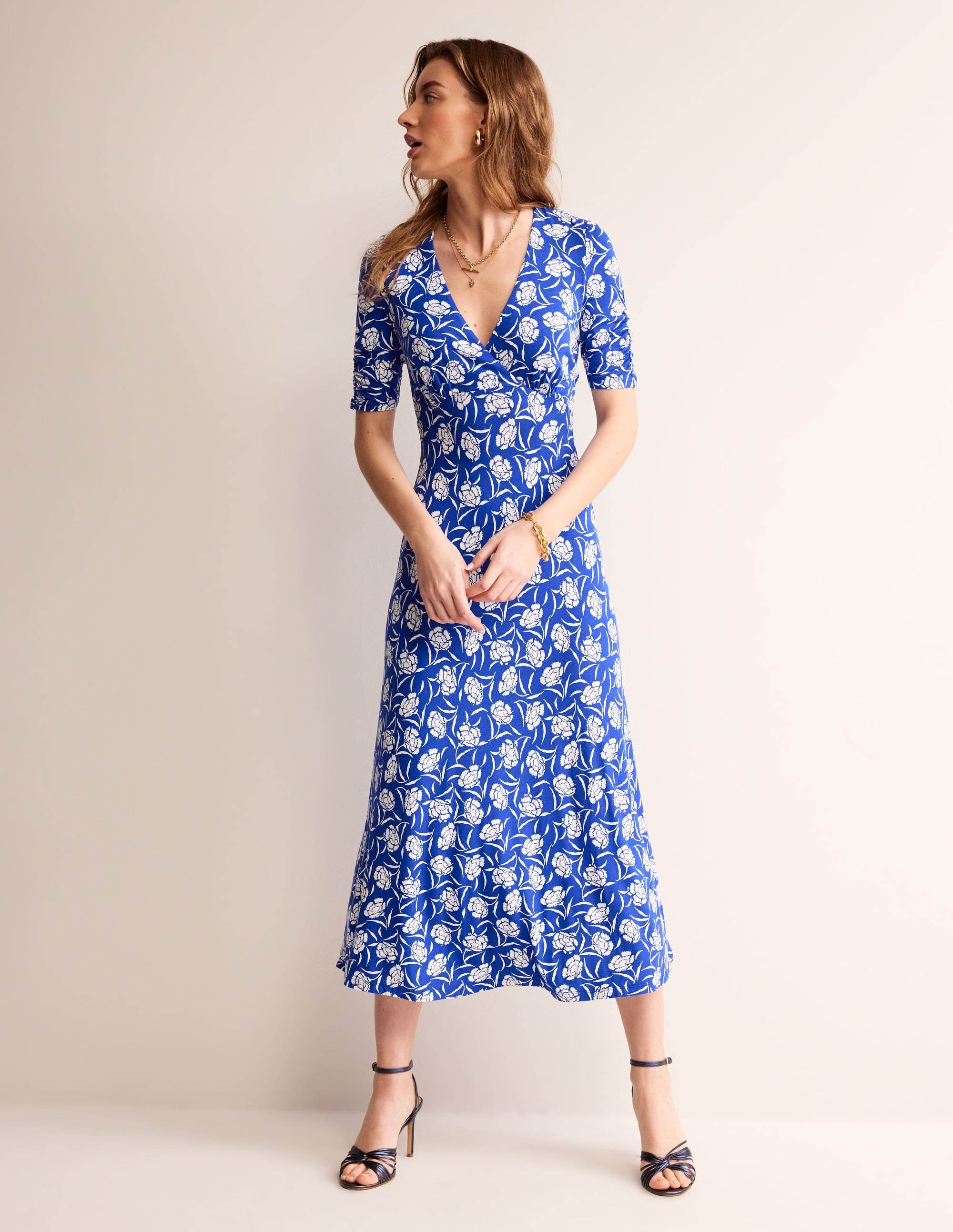 Rebecca Jersey Midi Tea Dress-Surf The Web, Peony Sprig - Image 2