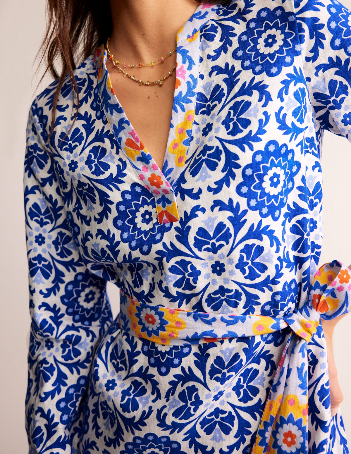 Cleo Linen Tie Waist Dress-Surf The Web, Mosaic Bloom - Image 2