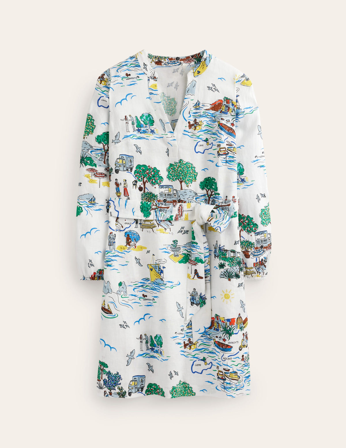 Cleo Linen Tie Waist Dress-Ivory, Amalfi - Image 6