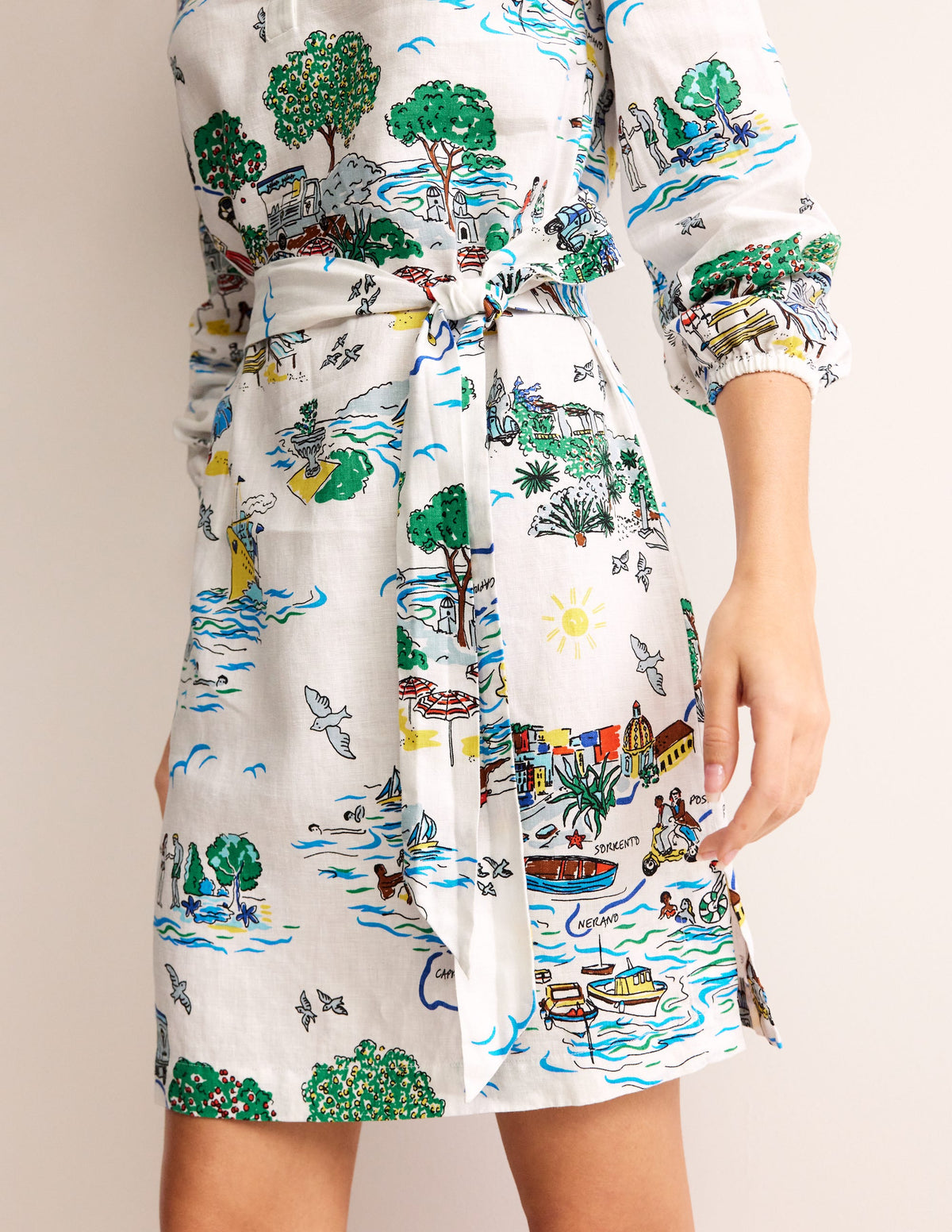 Cleo Linen Tie Waist Dress-Ivory, Amalfi - Image 2