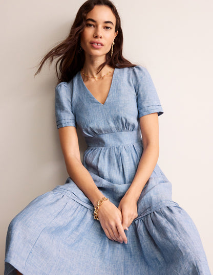 Eve Linen Midi Dress-Chambray