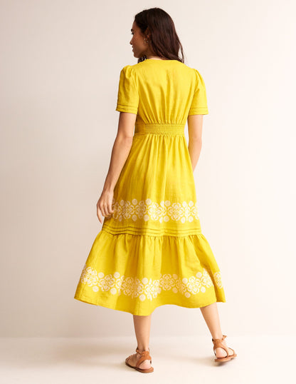 Eve Linen Midi Dress-Passion Fruit Embroidered