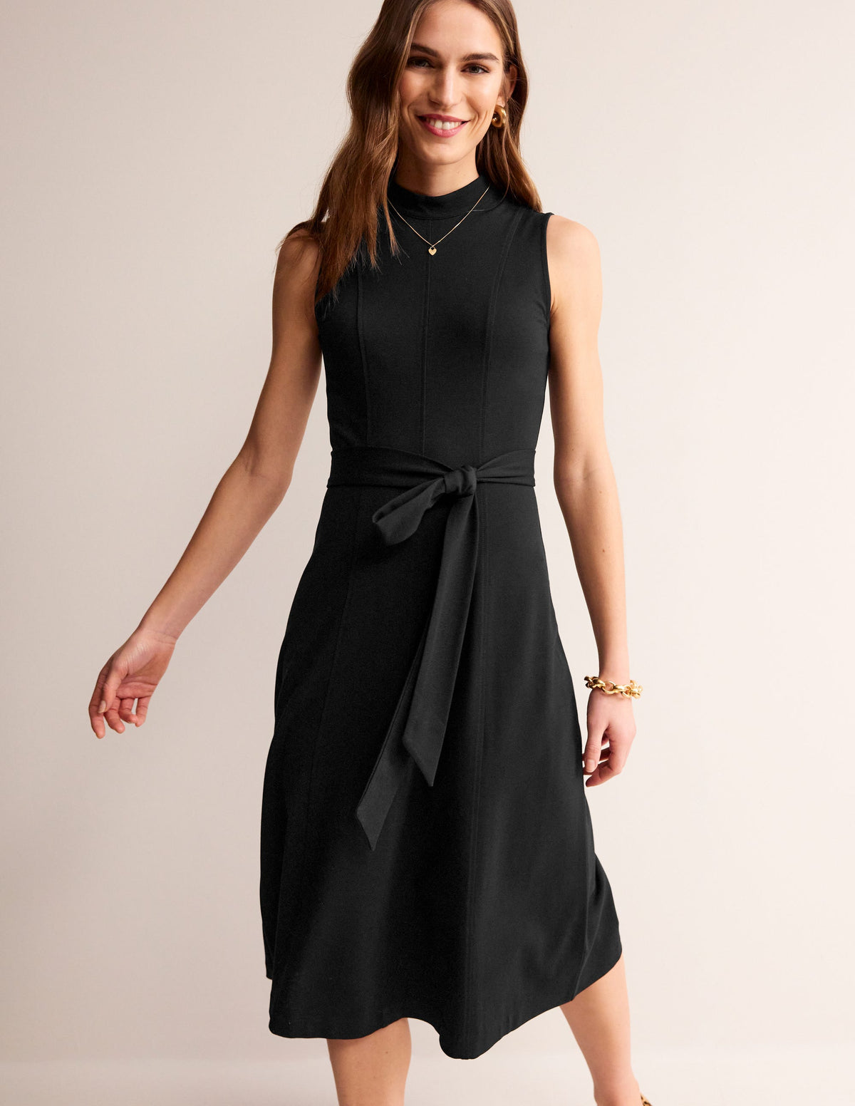 Nicola High Neck Ponte Dress-Black-1
