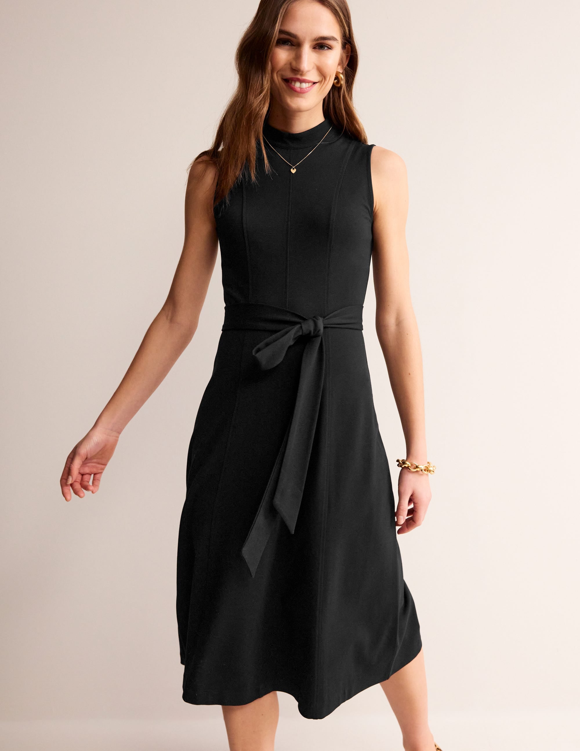 Nicola High Neck Ponte Dress-Black - Image 1