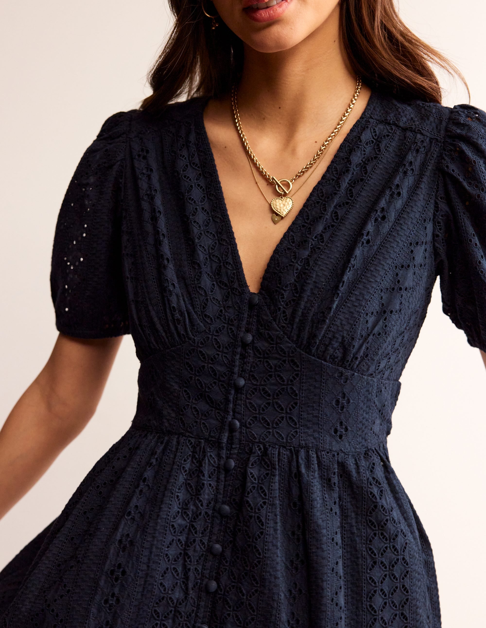 Broderie Midi Tea Dress-Navy - Image 2