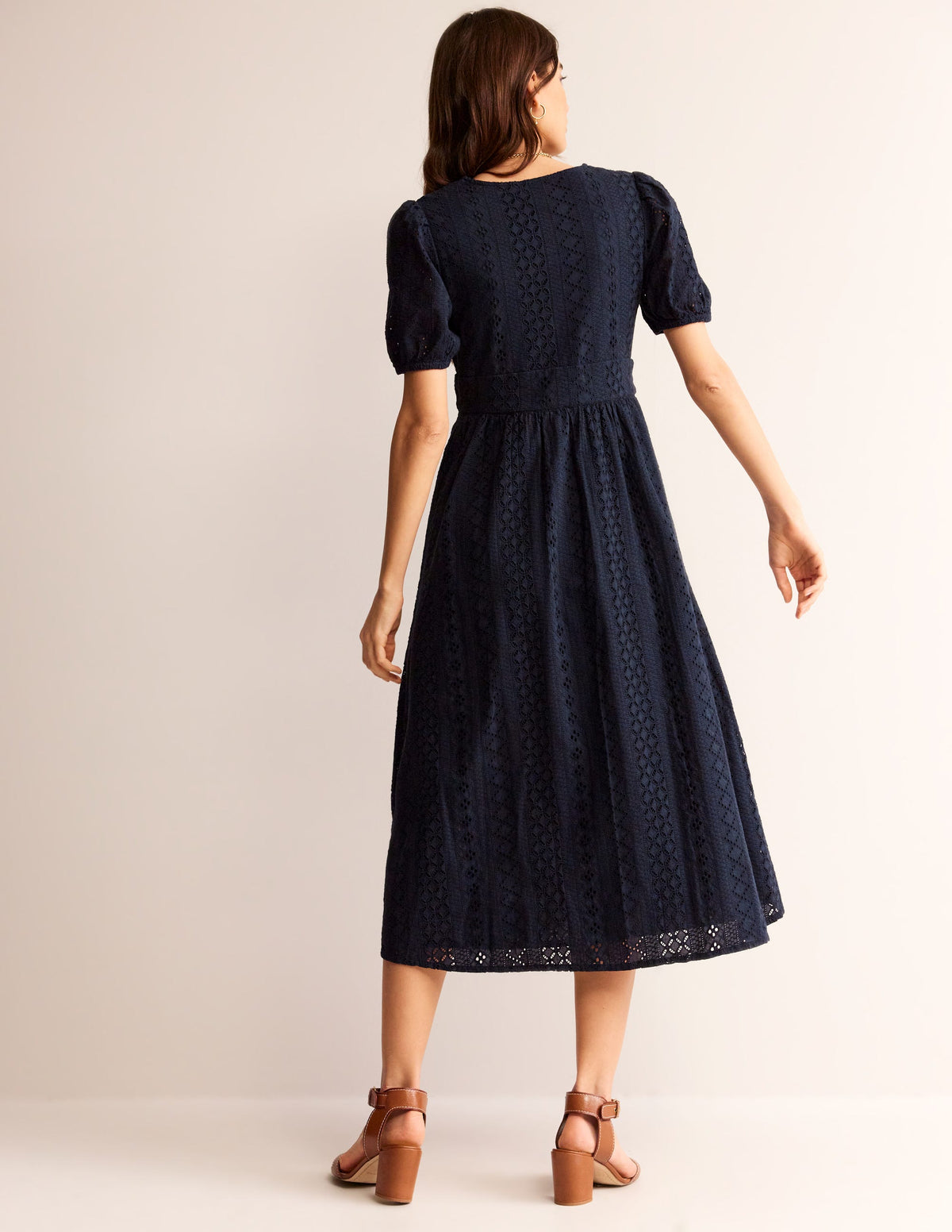 Broderie Midi Tea Dress-Navy - Image 3