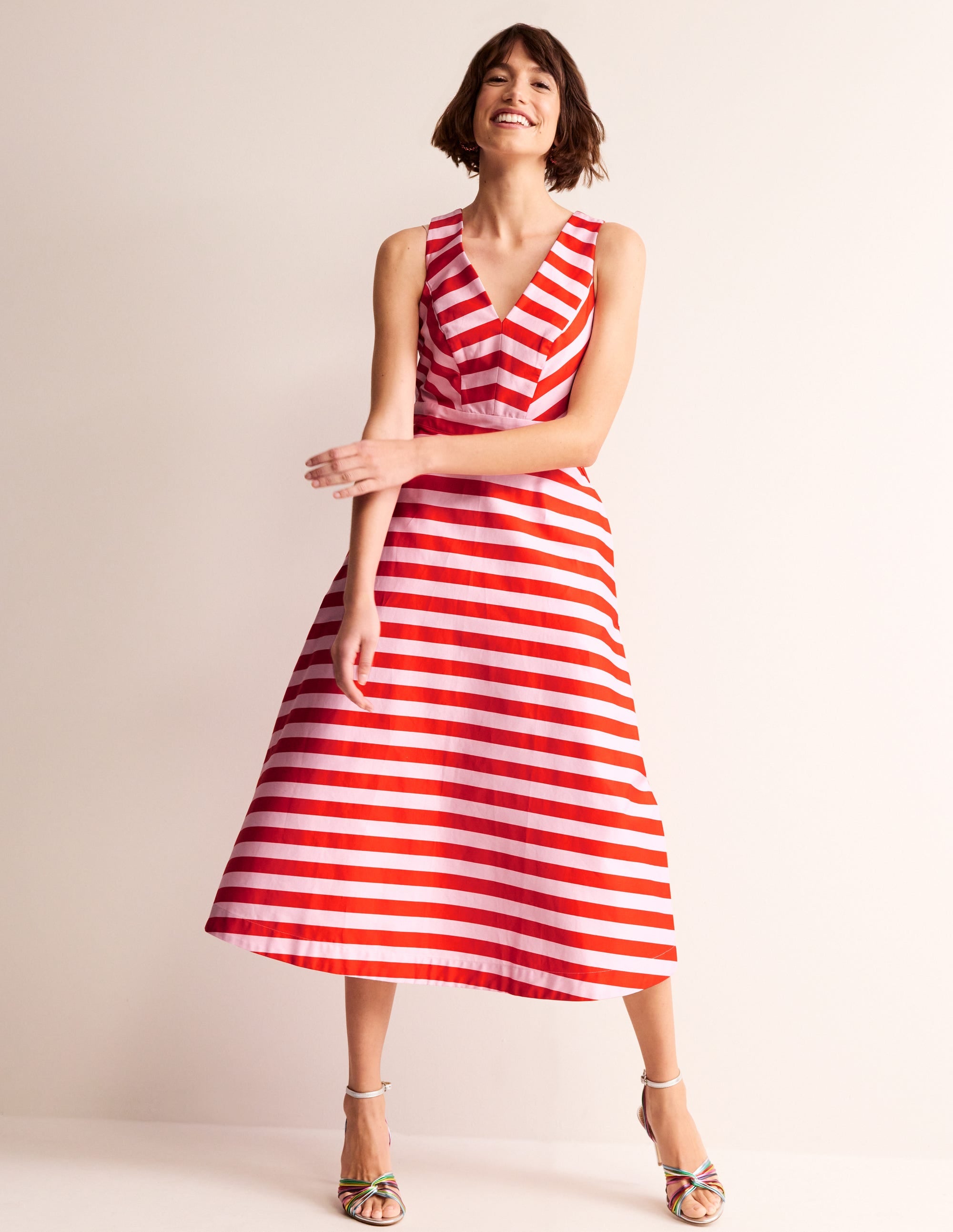 Panelled Bodice Midi Dress-Fiesta and Orchid Pink - Image 1