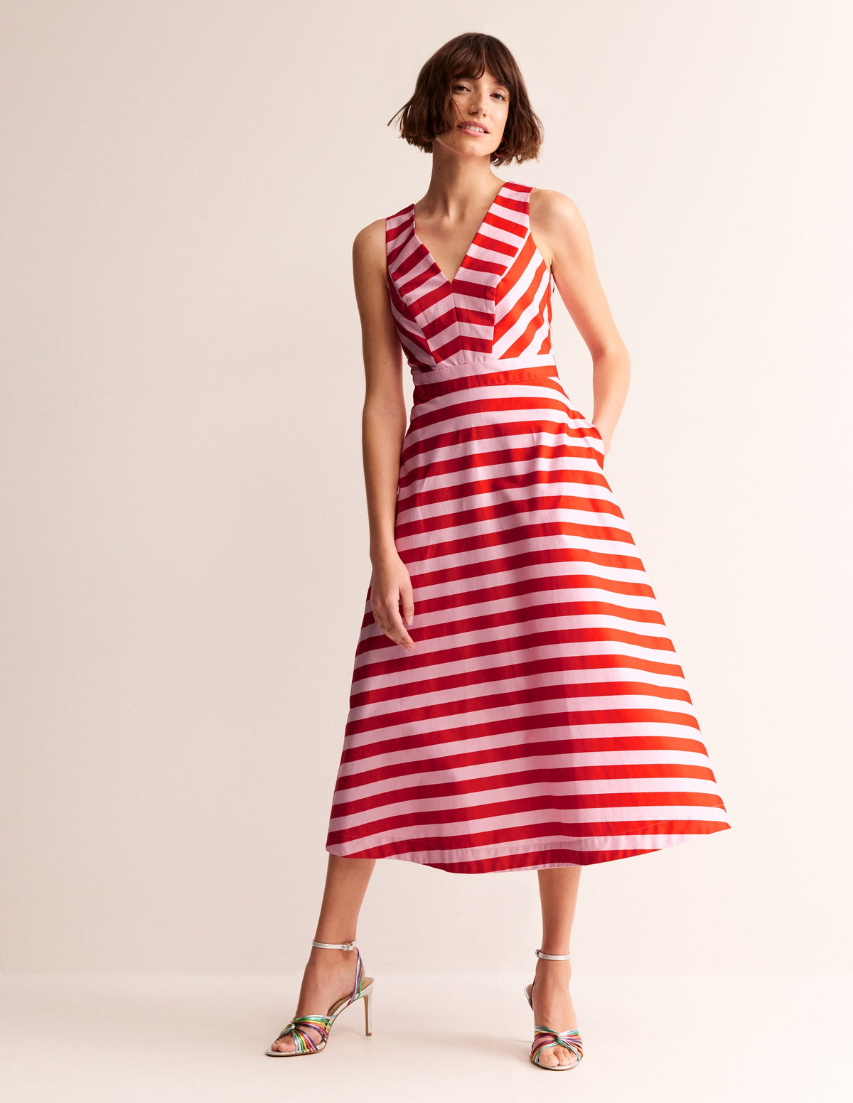 Panelled Bodice Midi Dress-Fiesta and Orchid Pink - Image 4