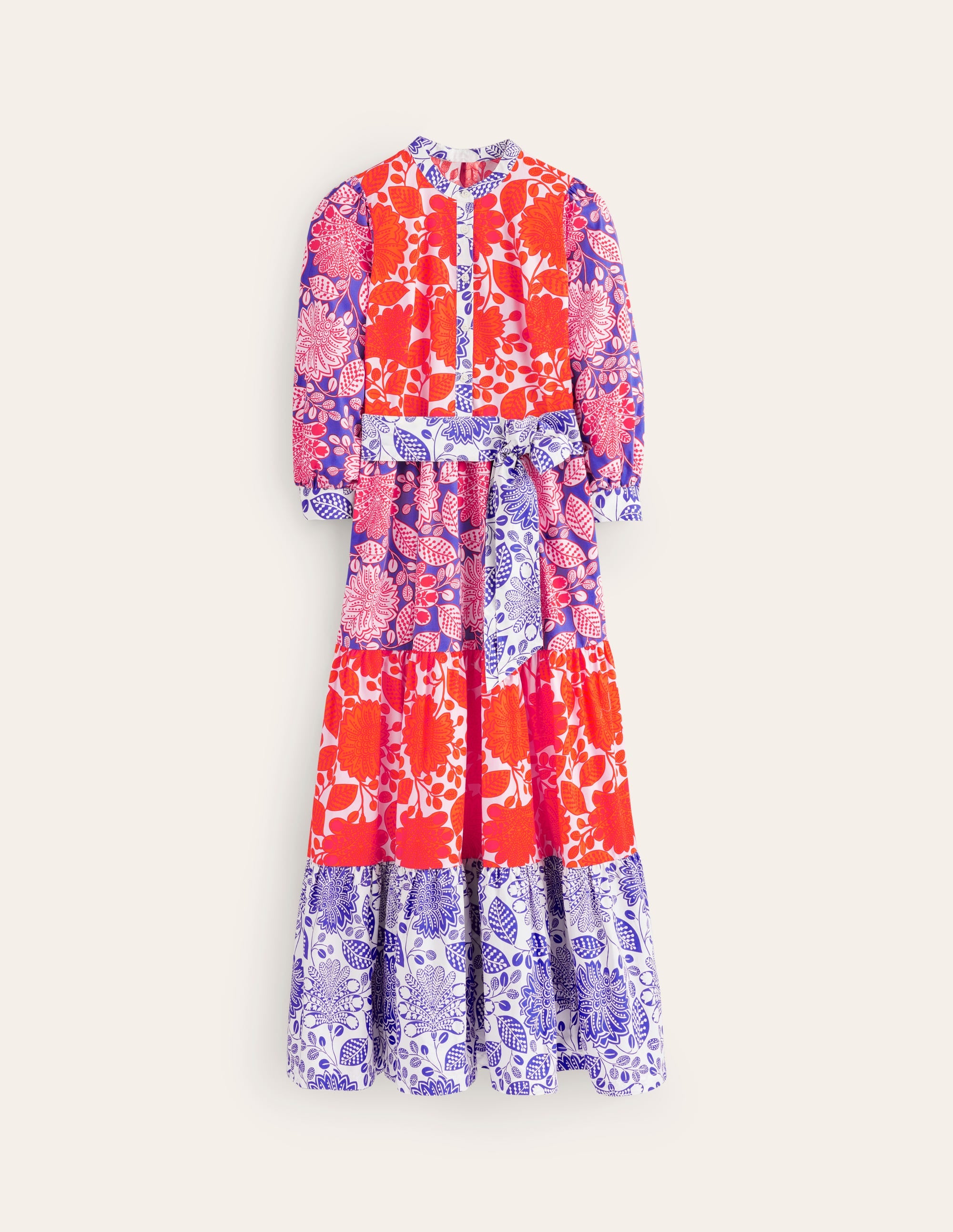 Alba Tiered Cotton Maxi Dress-Firecracker, Gardenia Swirl - Image 7