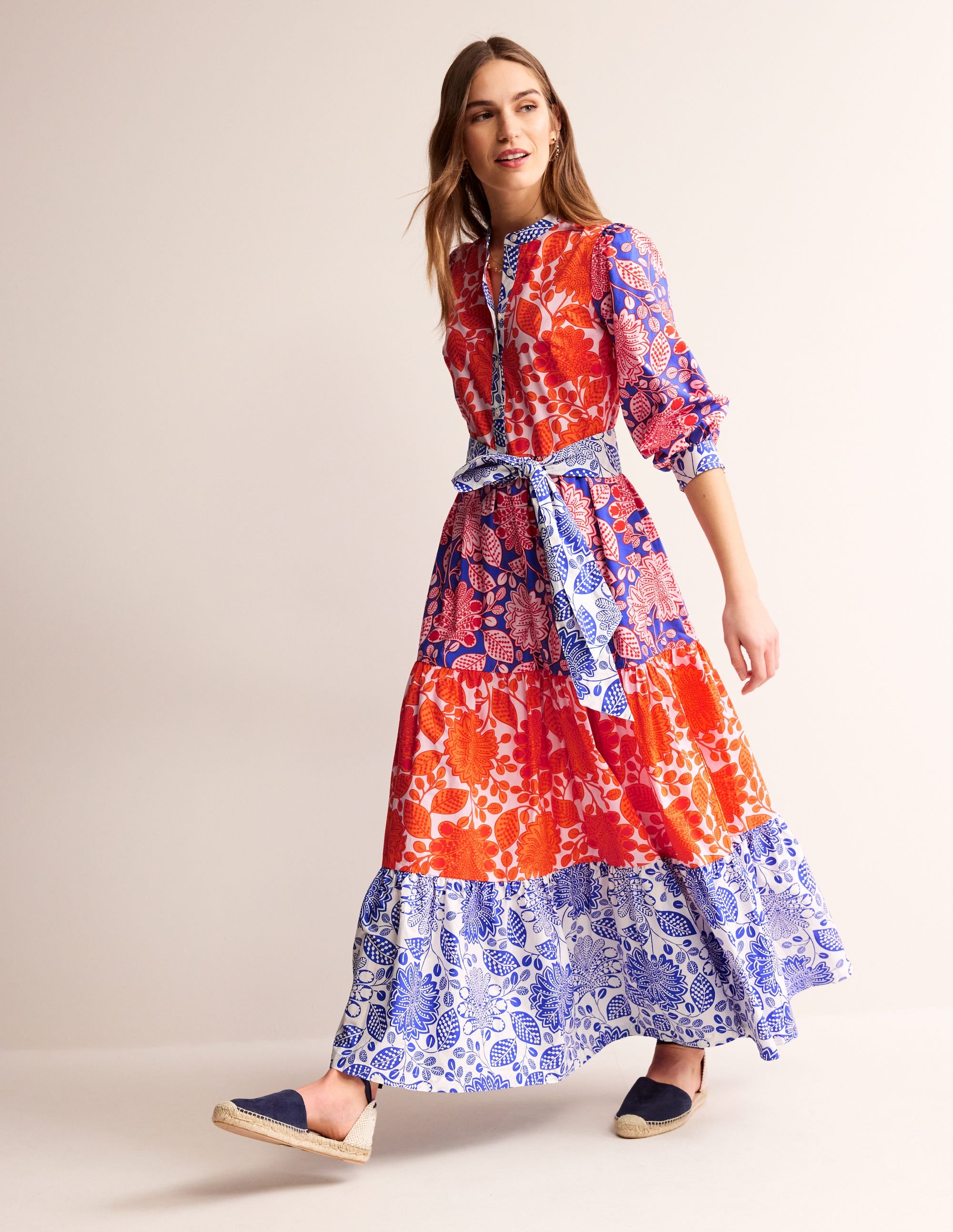 Alba Tiered Cotton Maxi Dress-Firecracker, Gardenia Swirl - Image 2