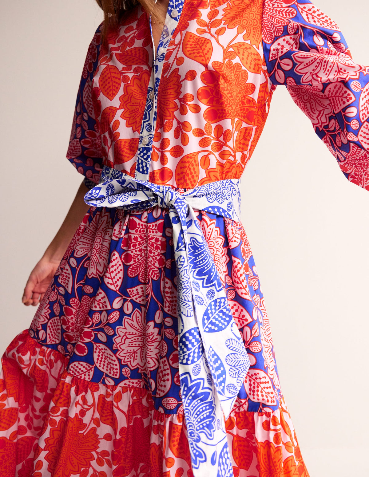 Alba Tiered Cotton Maxi Dress-Firecracker, Gardenia Swirl - Image 3