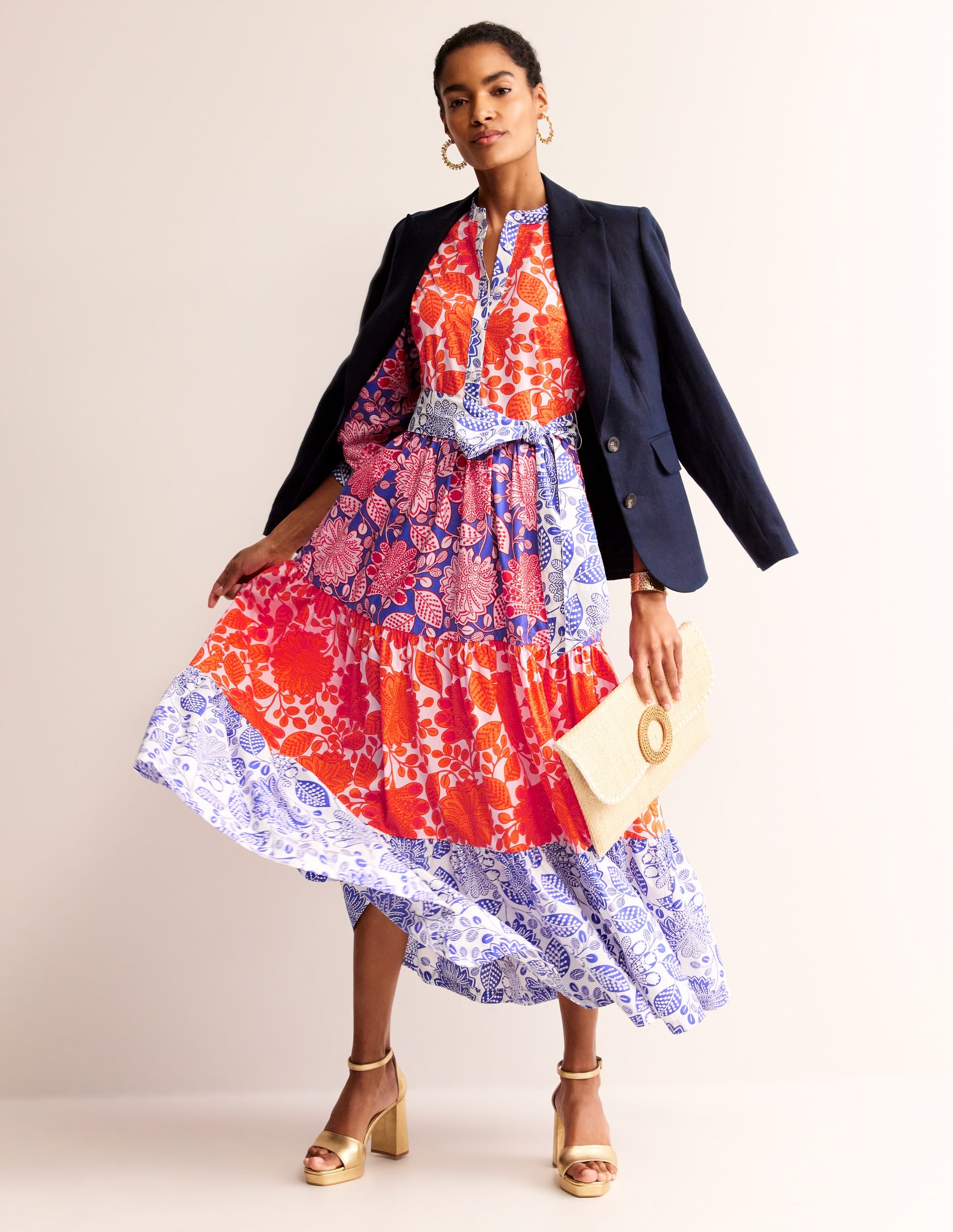 Alba Tiered Cotton Maxi Dress-Firecracker, Gardenia Swirl - Image 5