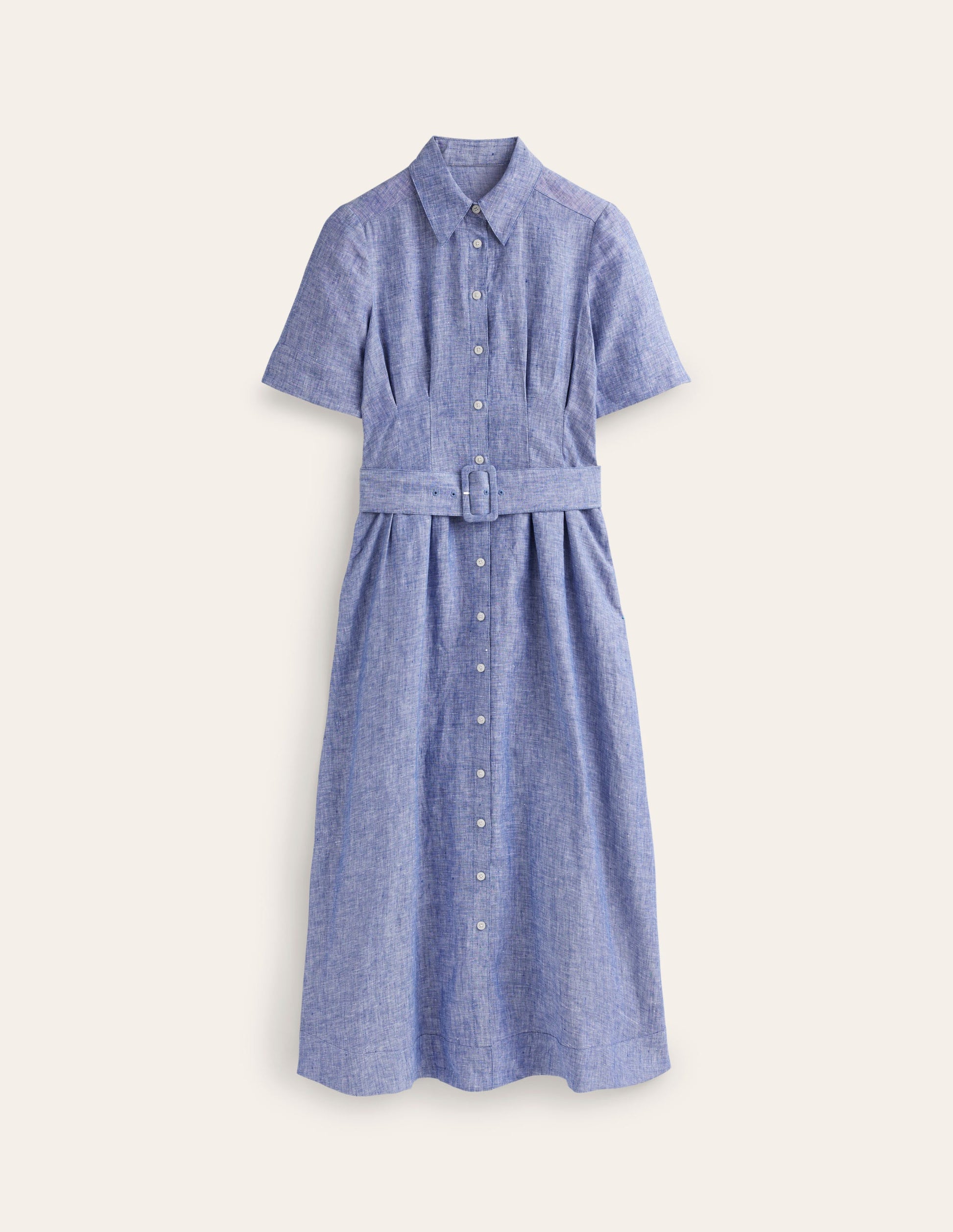 Louise Linen Midi Shirt Dress-Authentic Blue Chambray-5