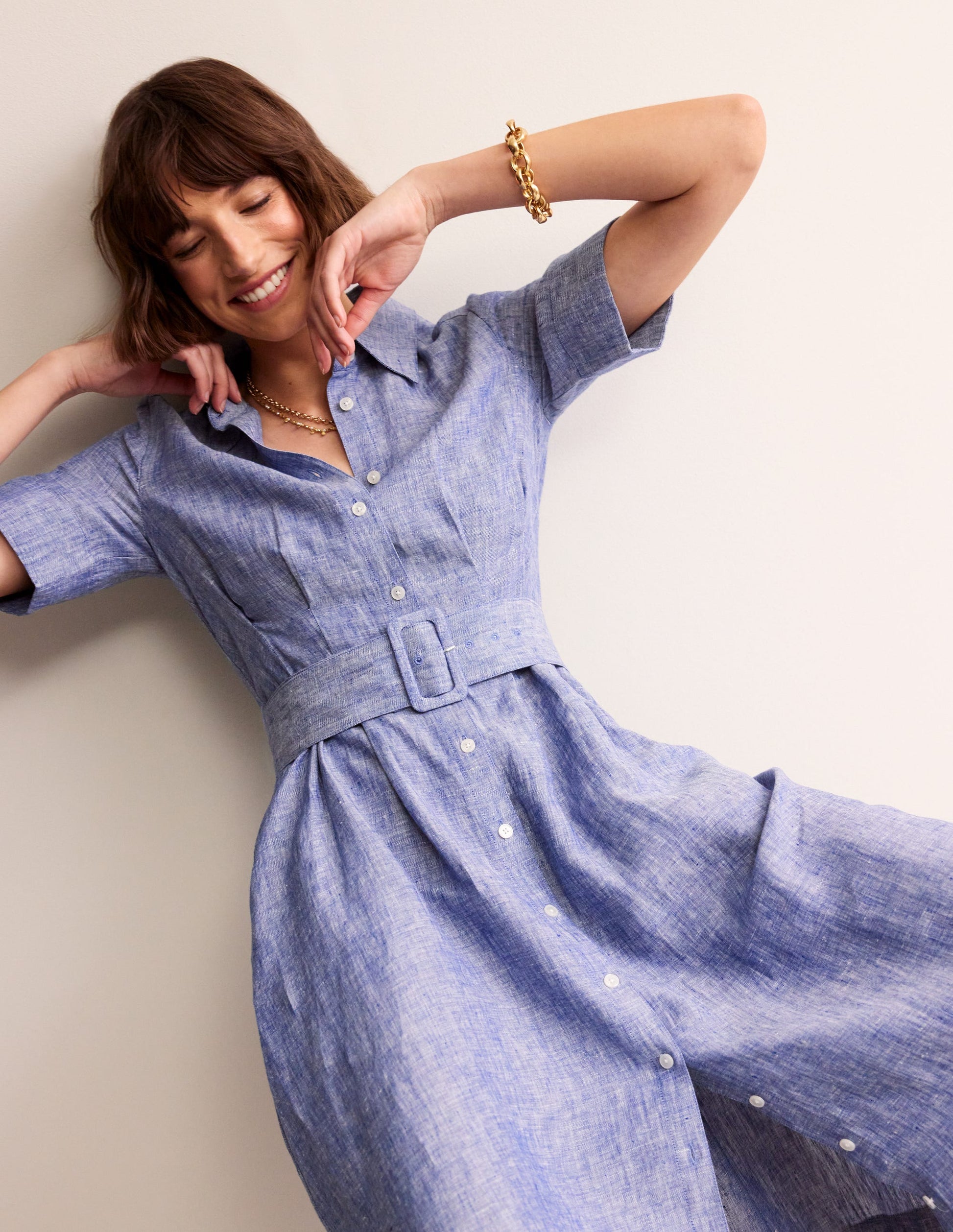 Louise Linen Midi Shirt Dress-Authentic Blue Chambray-1