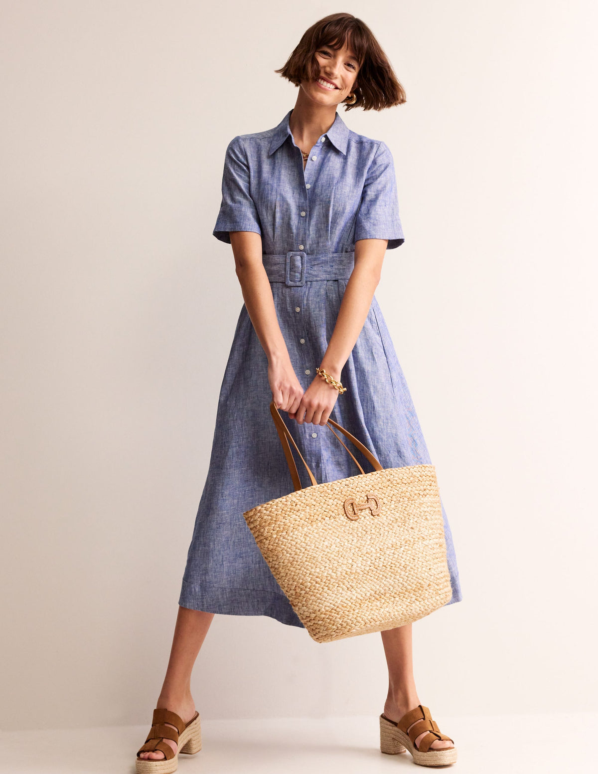 Louise Linen Midi Shirt Dress-Authentic Blue Chambray - Image 2